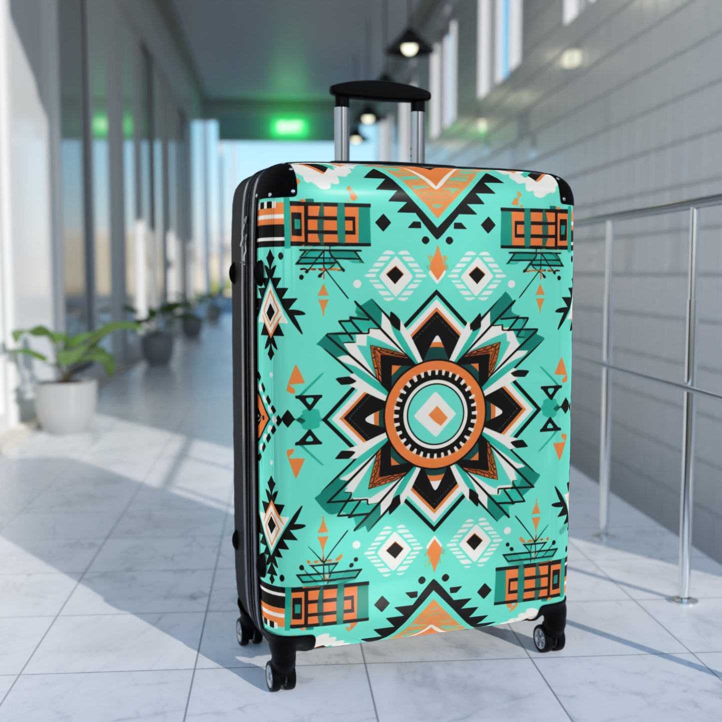 Turquoise Geometric Flower Suitcase