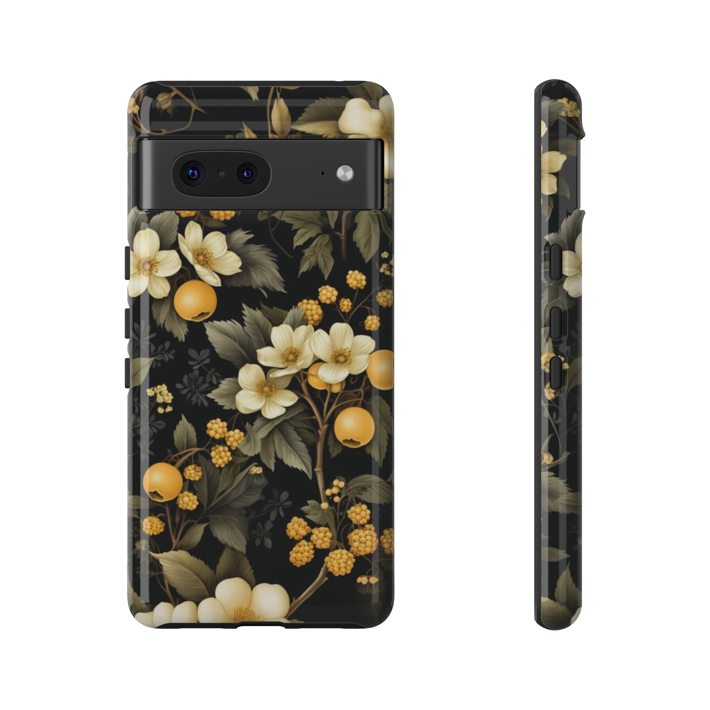 White Black and Yellow Floral phone case