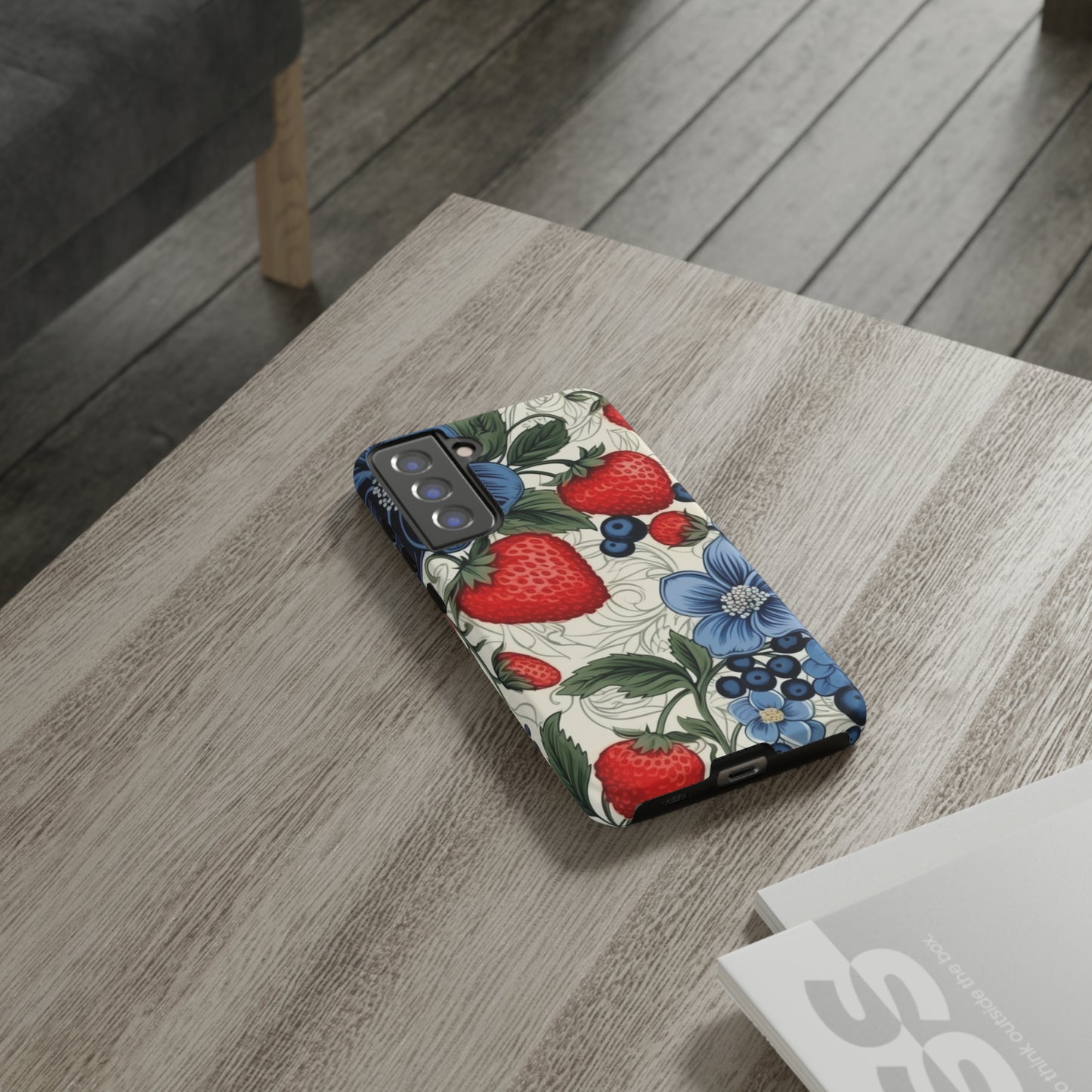 Strawberries and Blueberries on White phone case