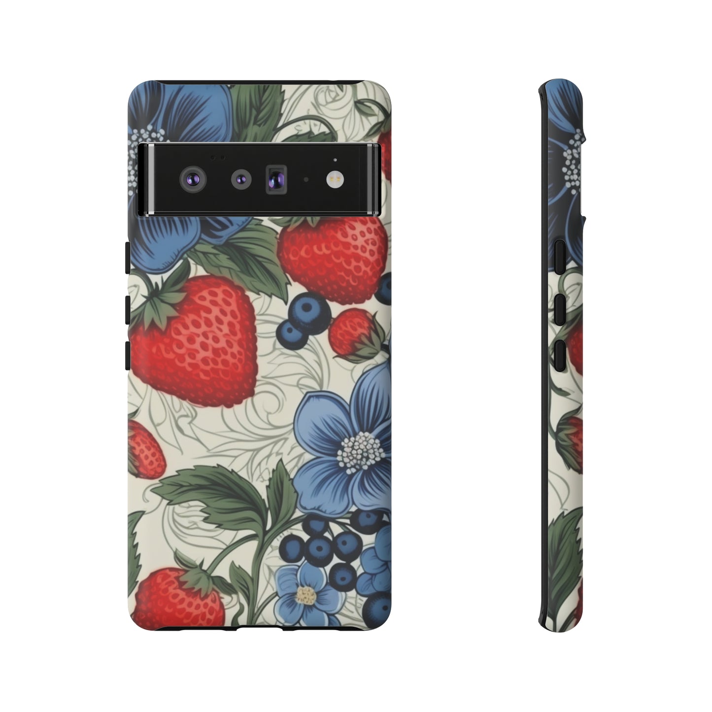 Strawberries and Blueberries on White phone case