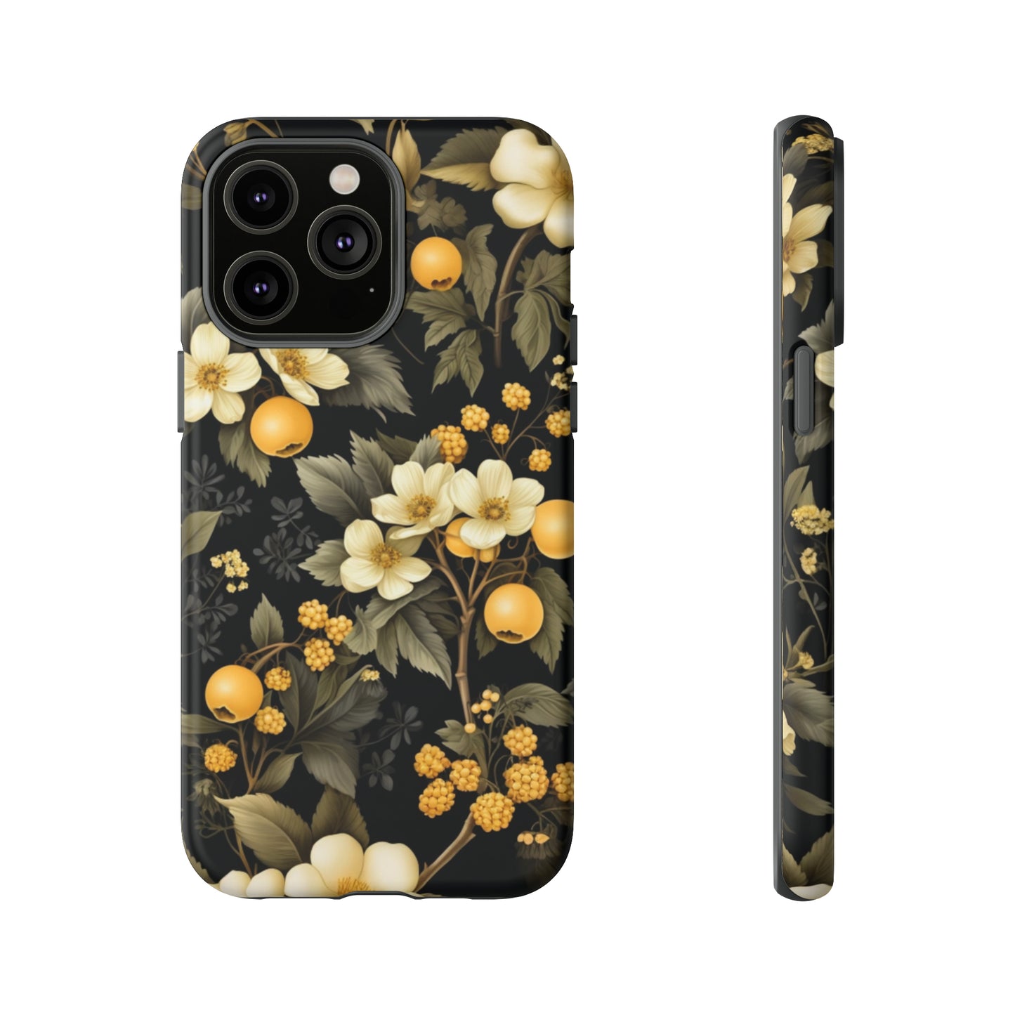 White Black and Yellow Floral phone case