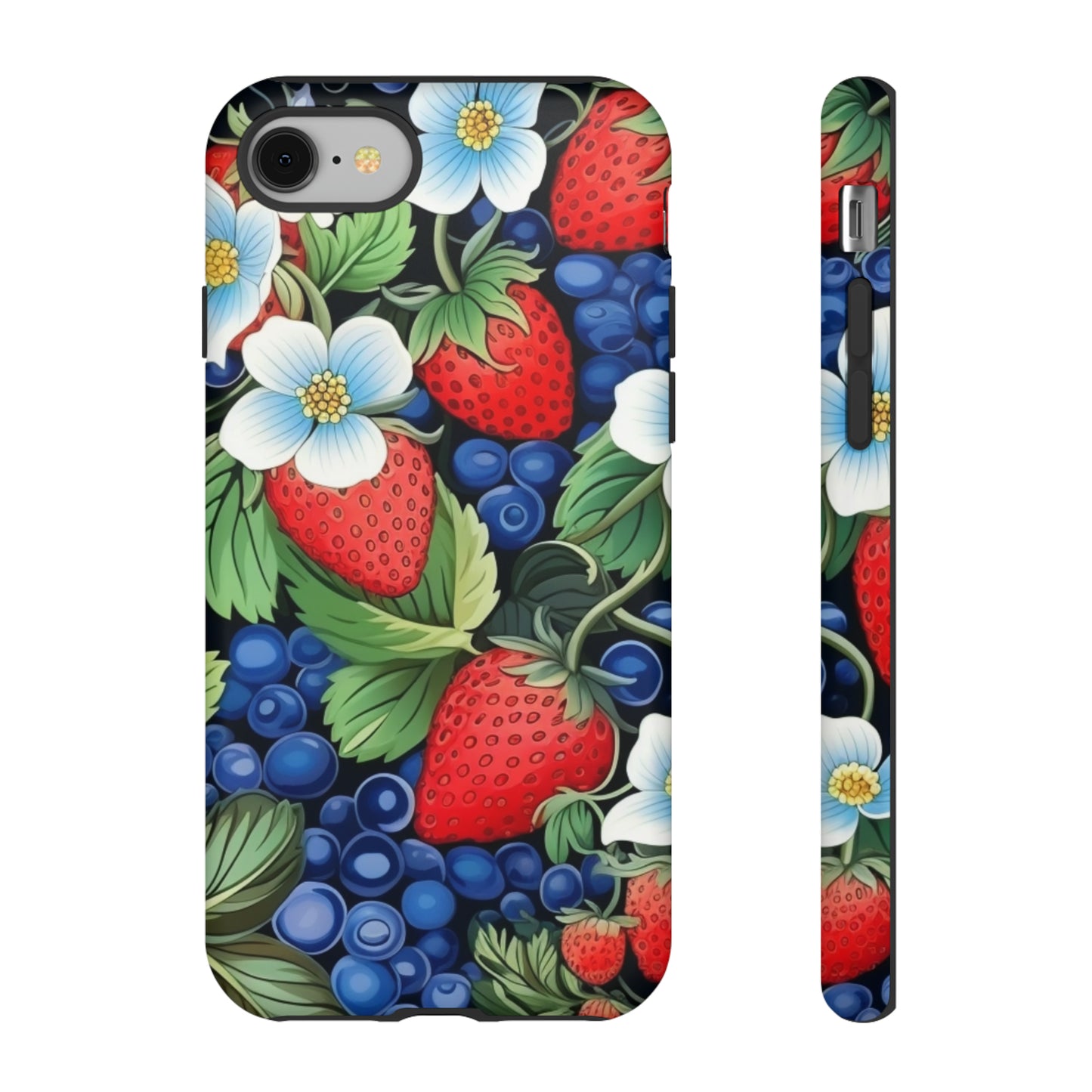 Strawberries and Blueberries on Black phone case