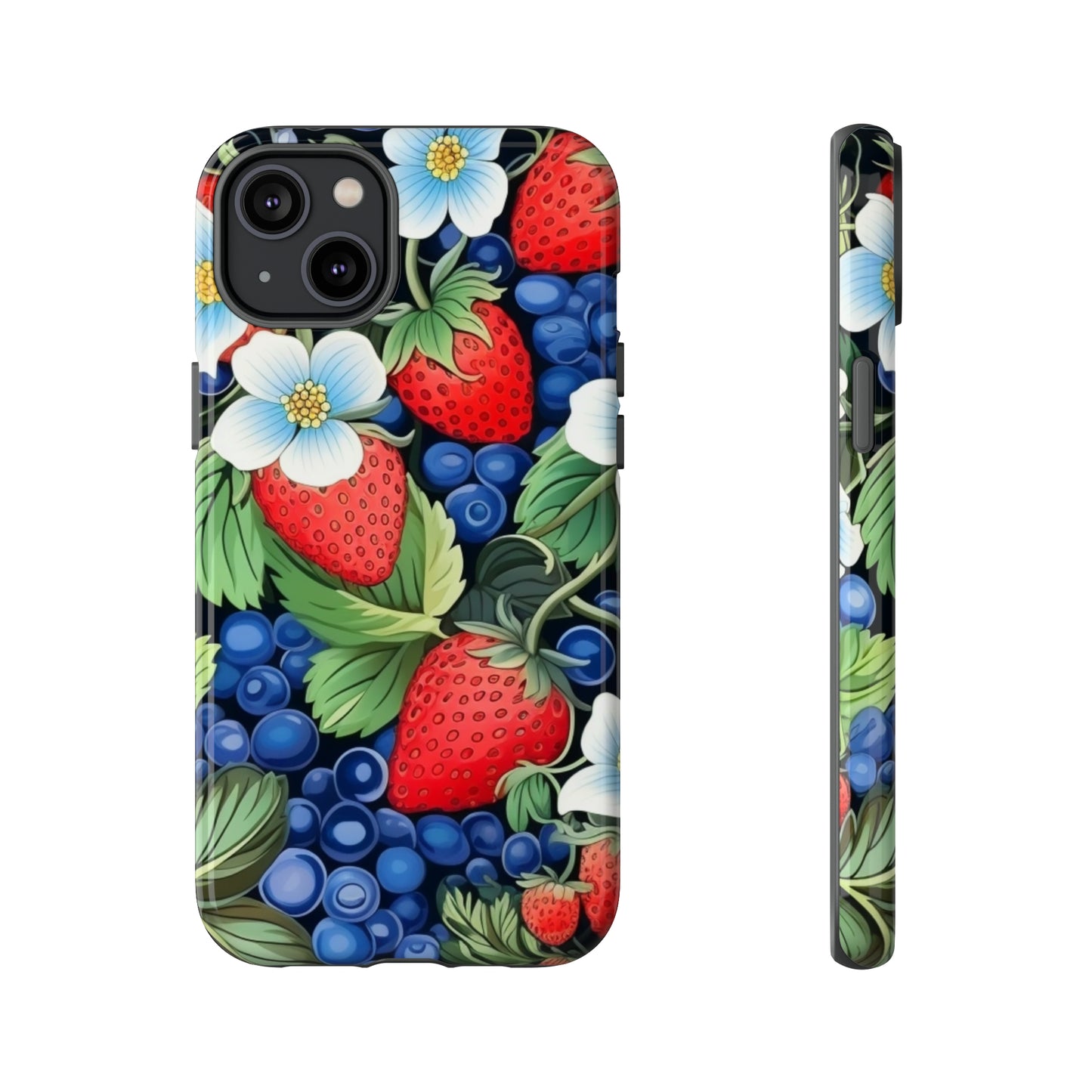 Strawberries and Blueberries on Black phone case