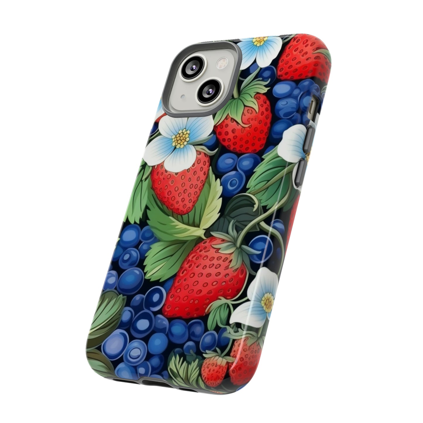 Strawberries and Blueberries on Black phone case