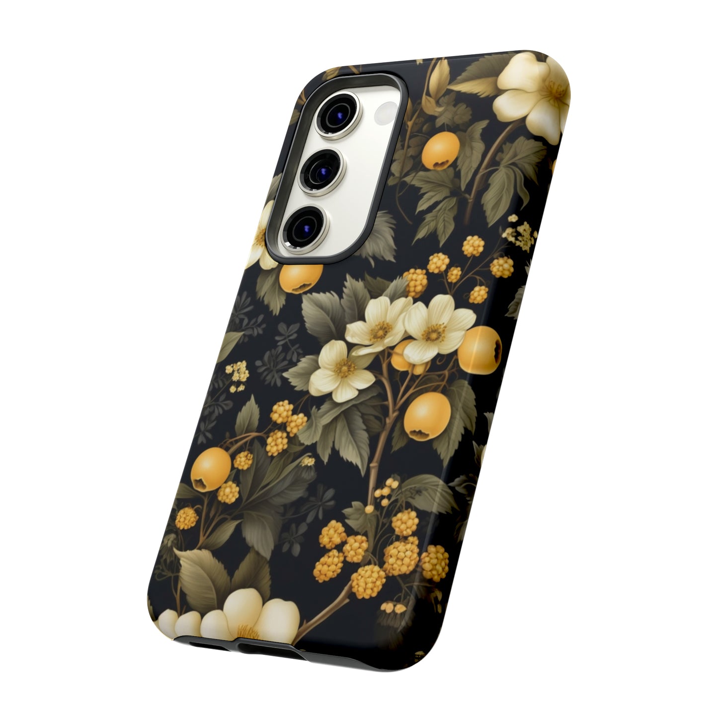 White Black and Yellow Floral phone case