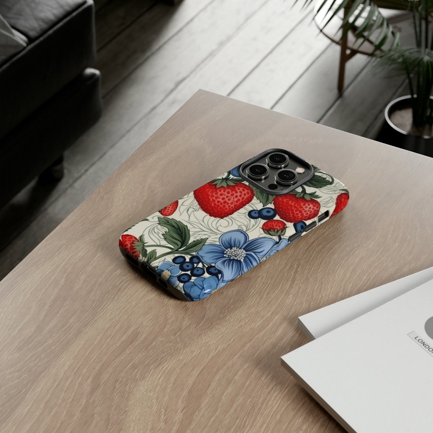 Strawberries and Blueberries on White phone case