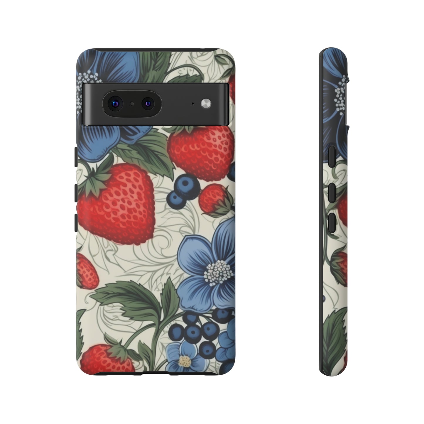 Strawberries and Blueberries on White phone case