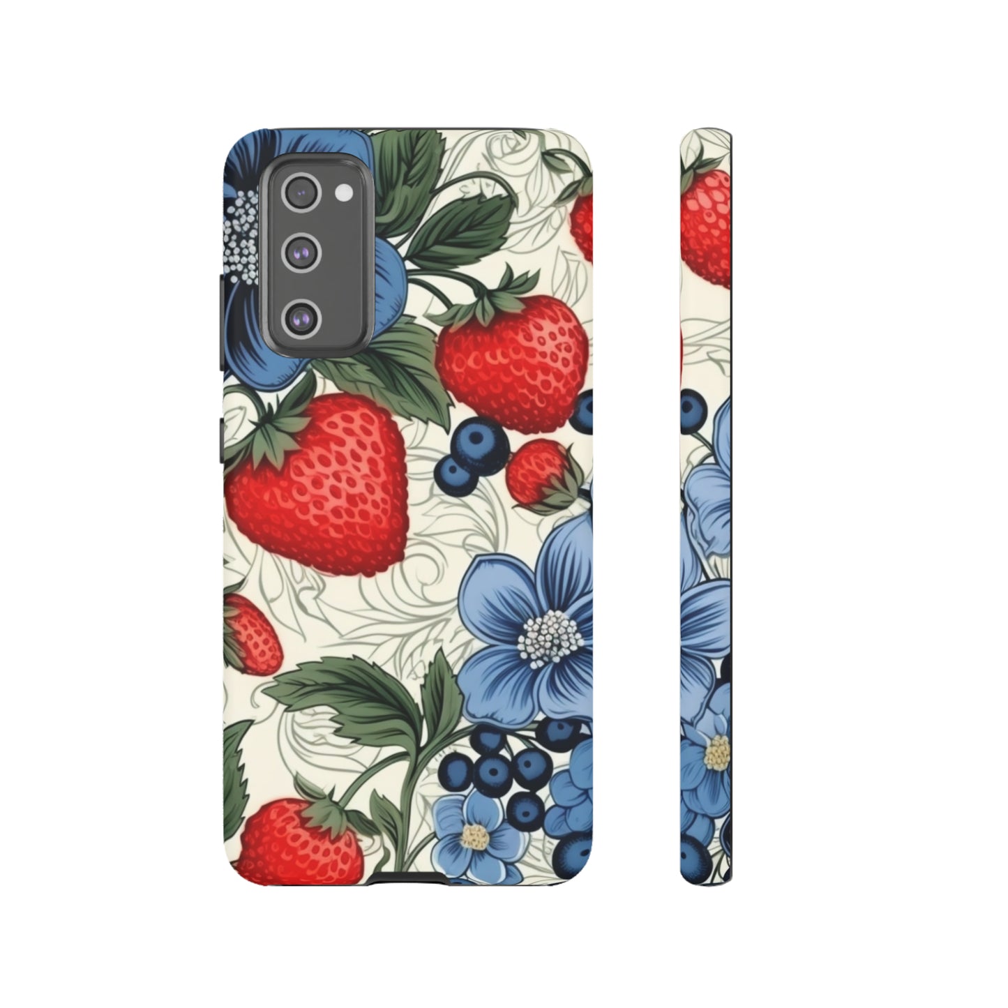 Strawberries and Blueberries on White phone case