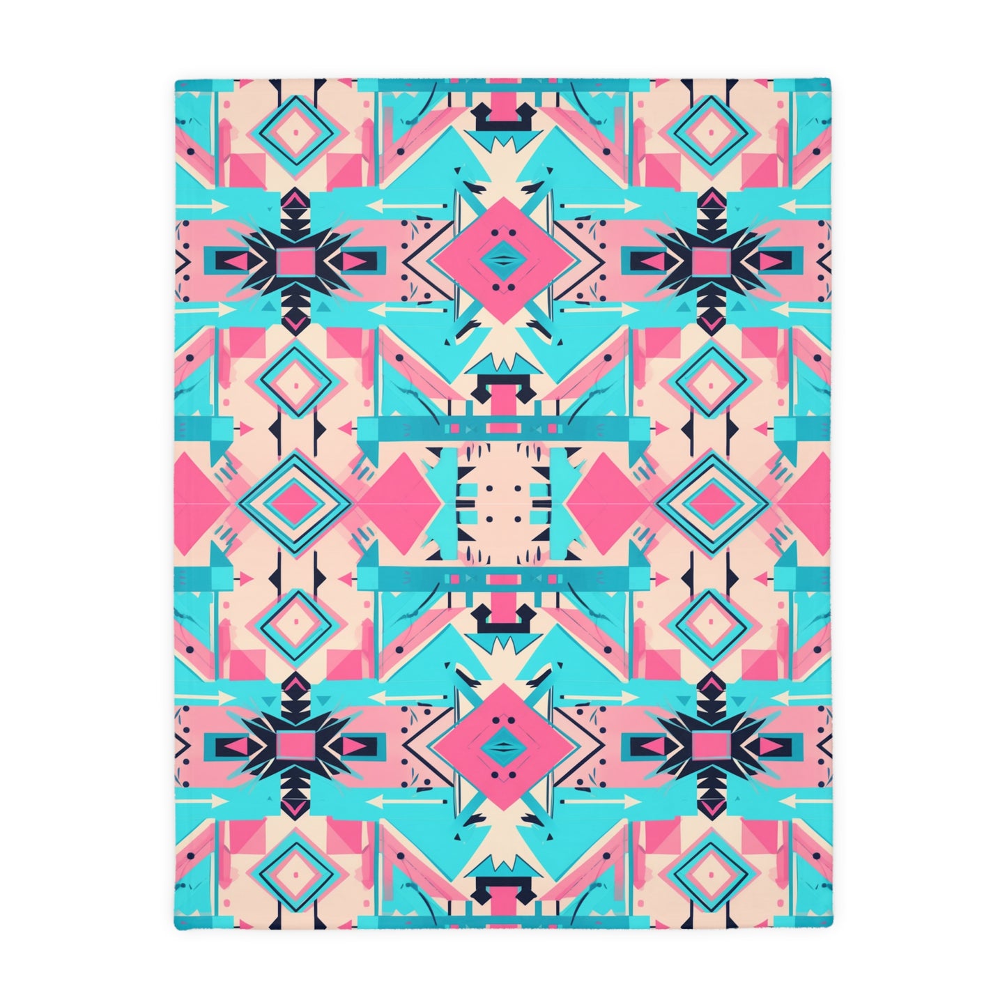 Large Pink and Turquoise Geometric Velveteen Minky Blanket (Two-sided print)