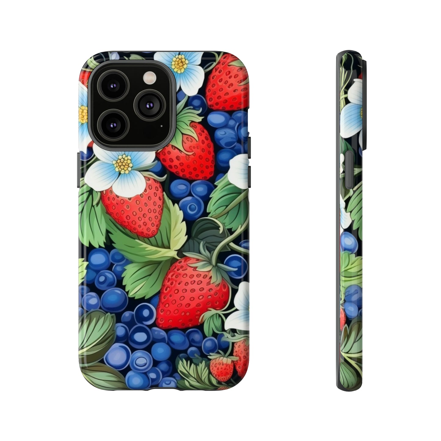 Strawberries and Blueberries on Black phone case