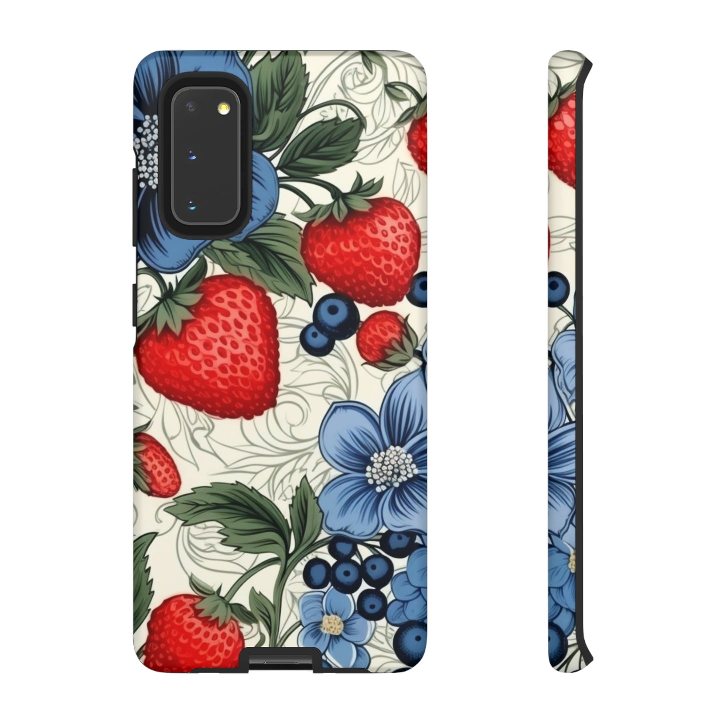 Strawberries and Blueberries on White phone case