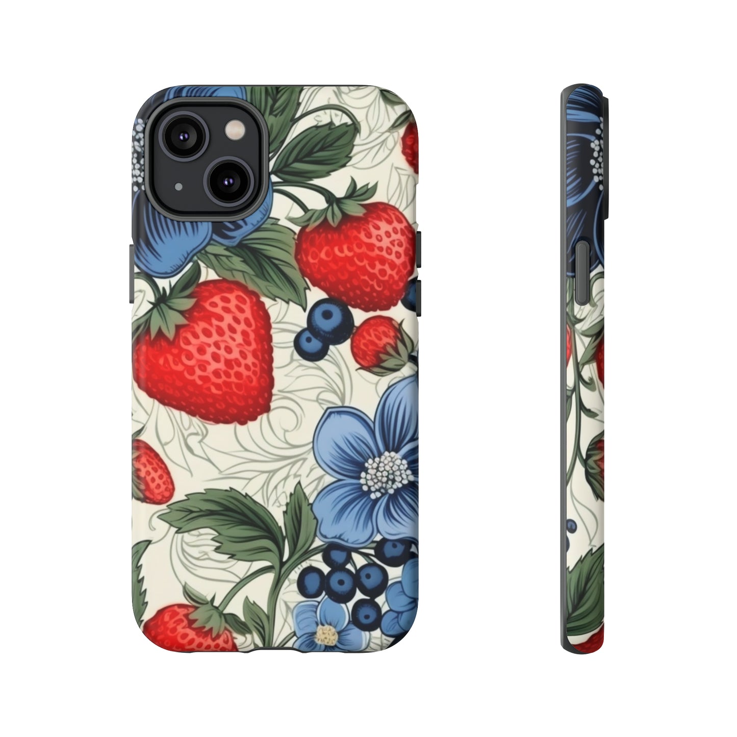 Strawberries and Blueberries on White phone case