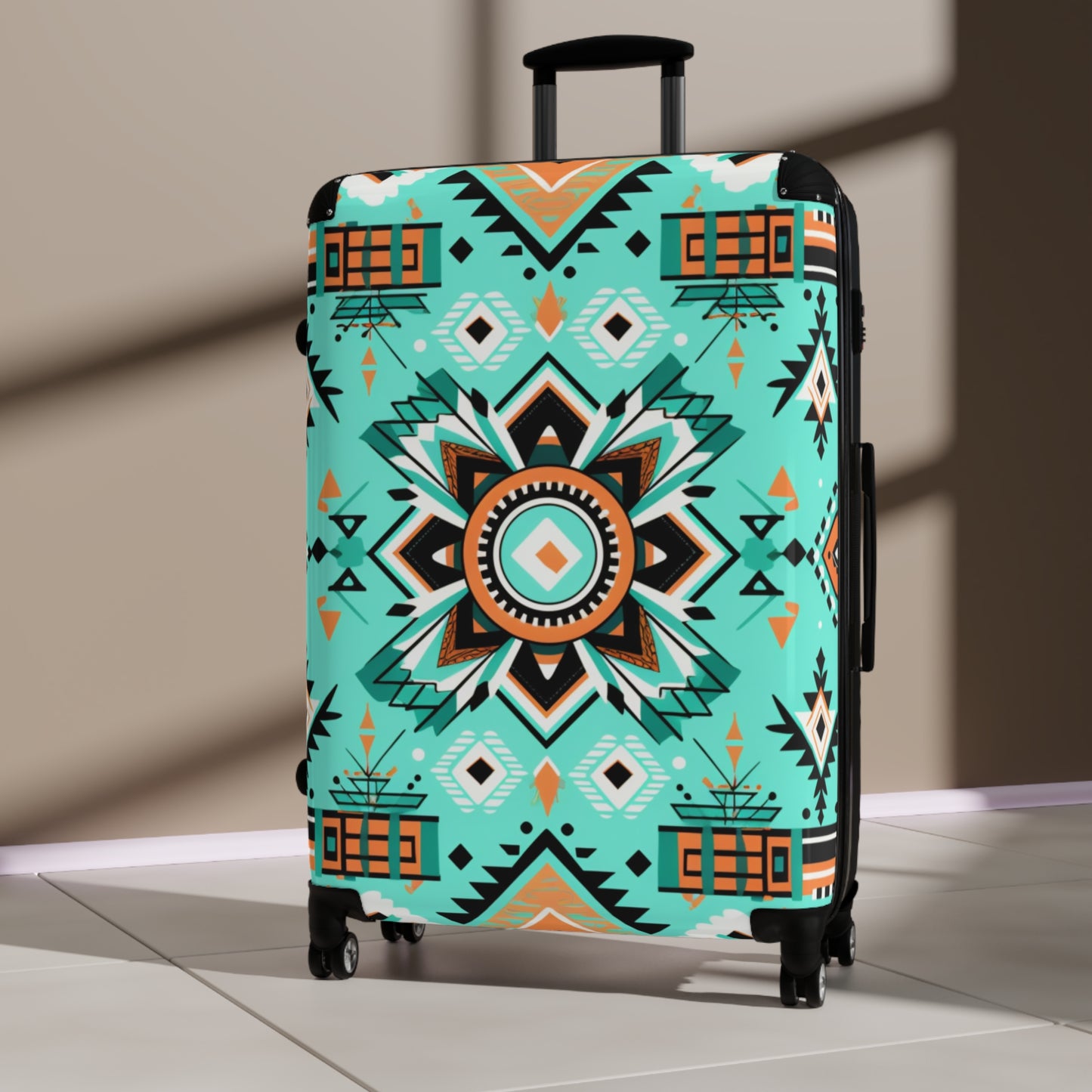 Turquoise Geometric Flower Suitcase