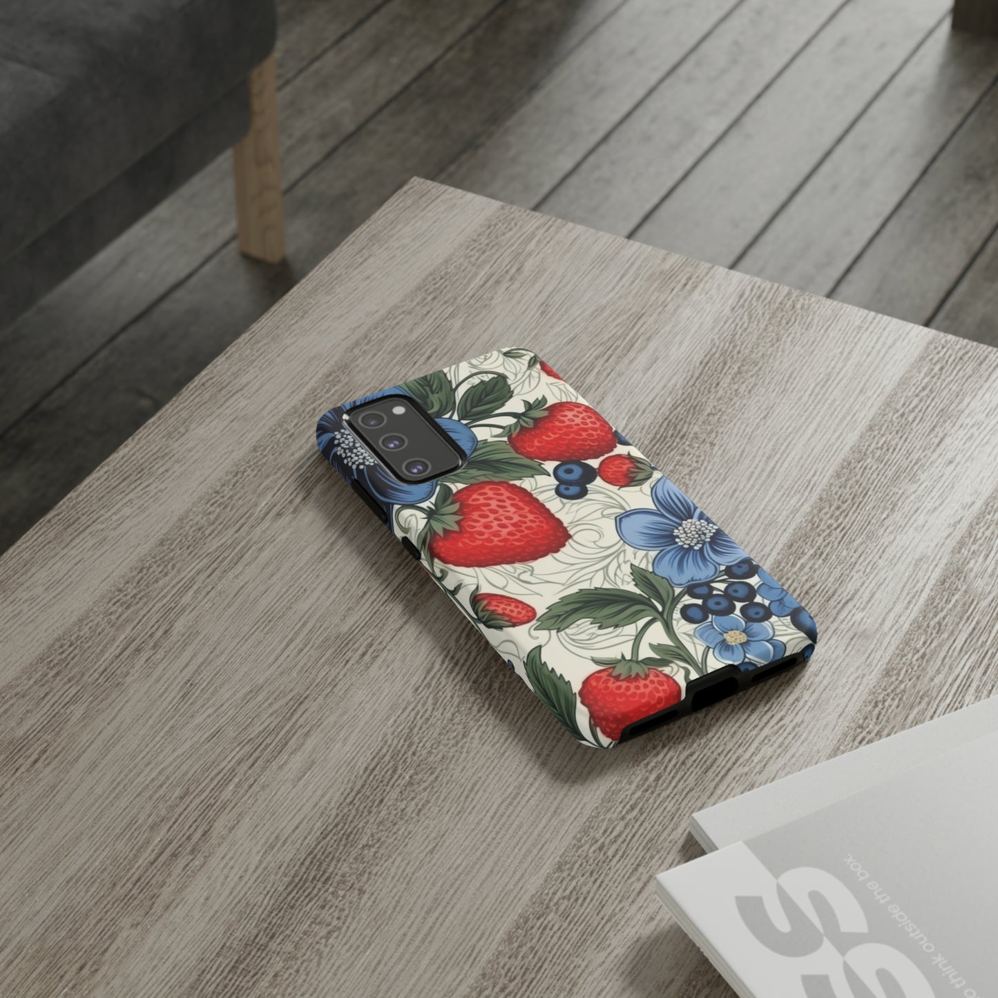 Strawberries and Blueberries on White phone case