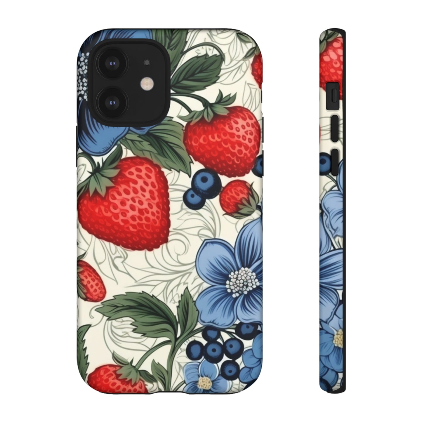 Strawberries and Blueberries on White phone case