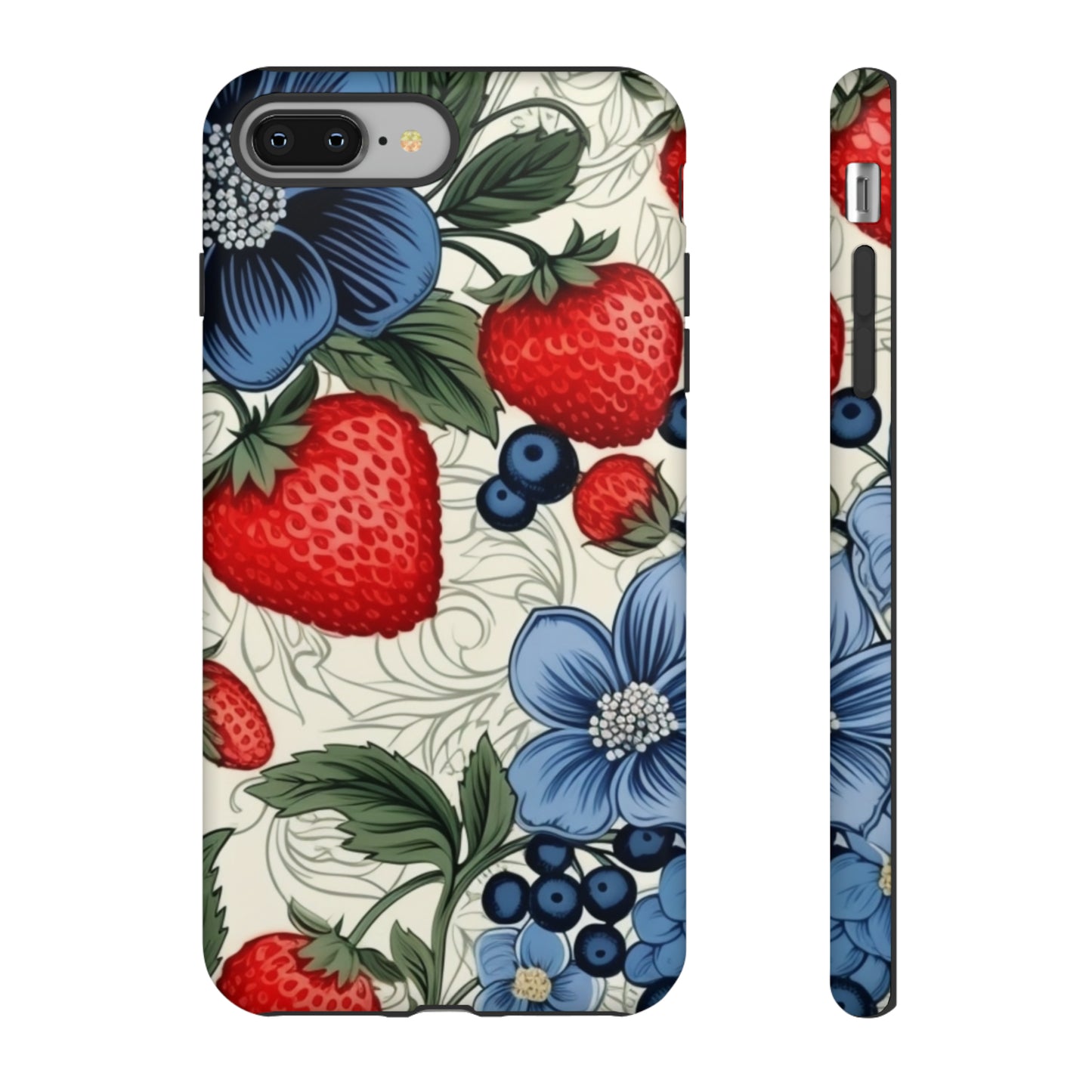 Strawberries and Blueberries on White phone case