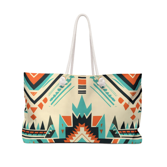 Orange and Turquoise Geometric Weekender Bag