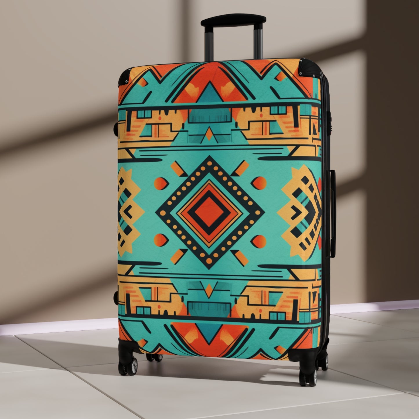 Turquoise and Orange Geometric Suitcase