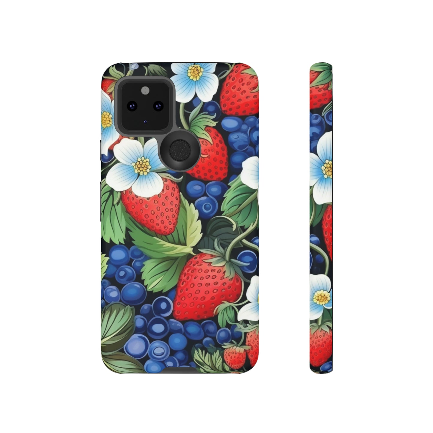 Strawberries and Blueberries on Black phone case