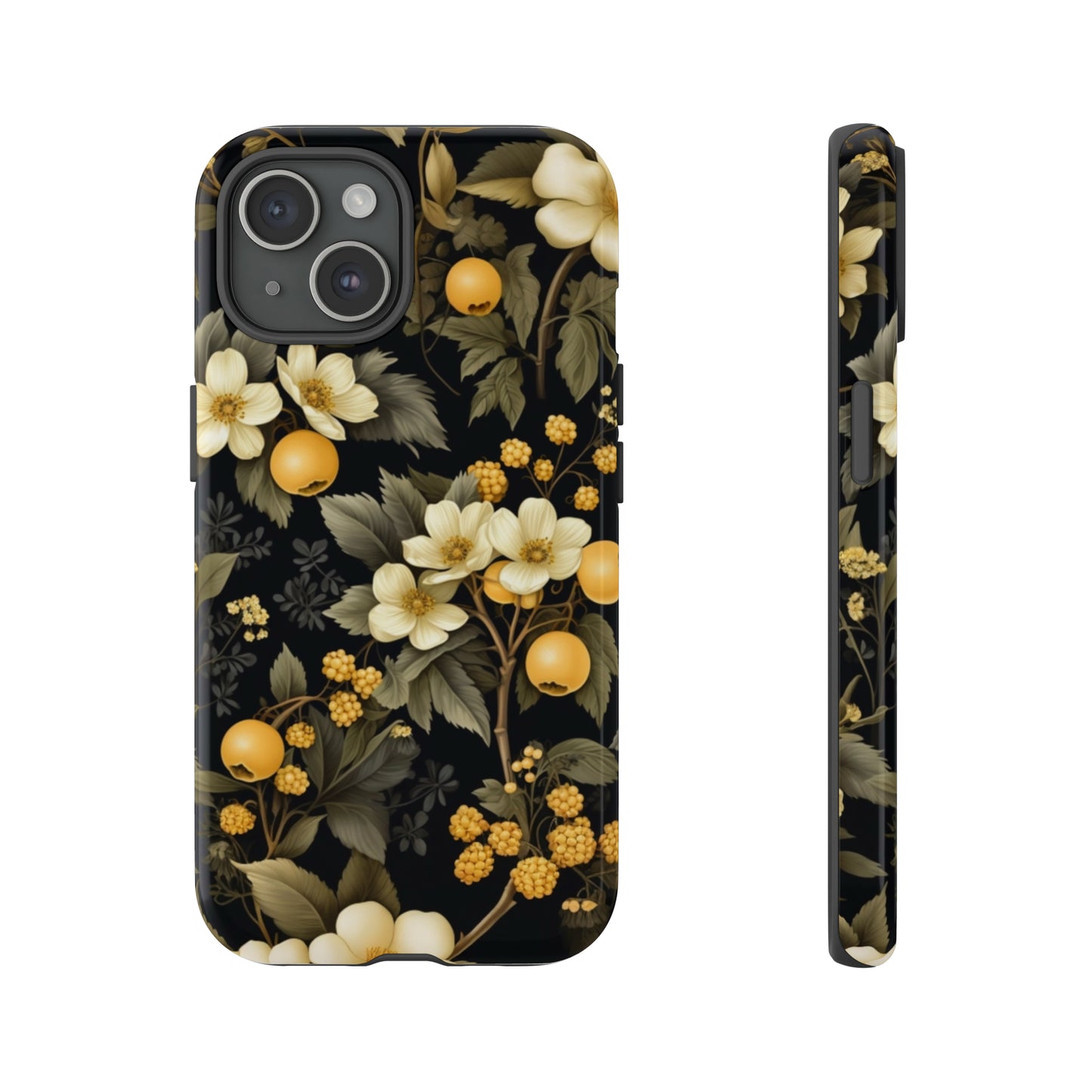 White Black and Yellow Floral phone case