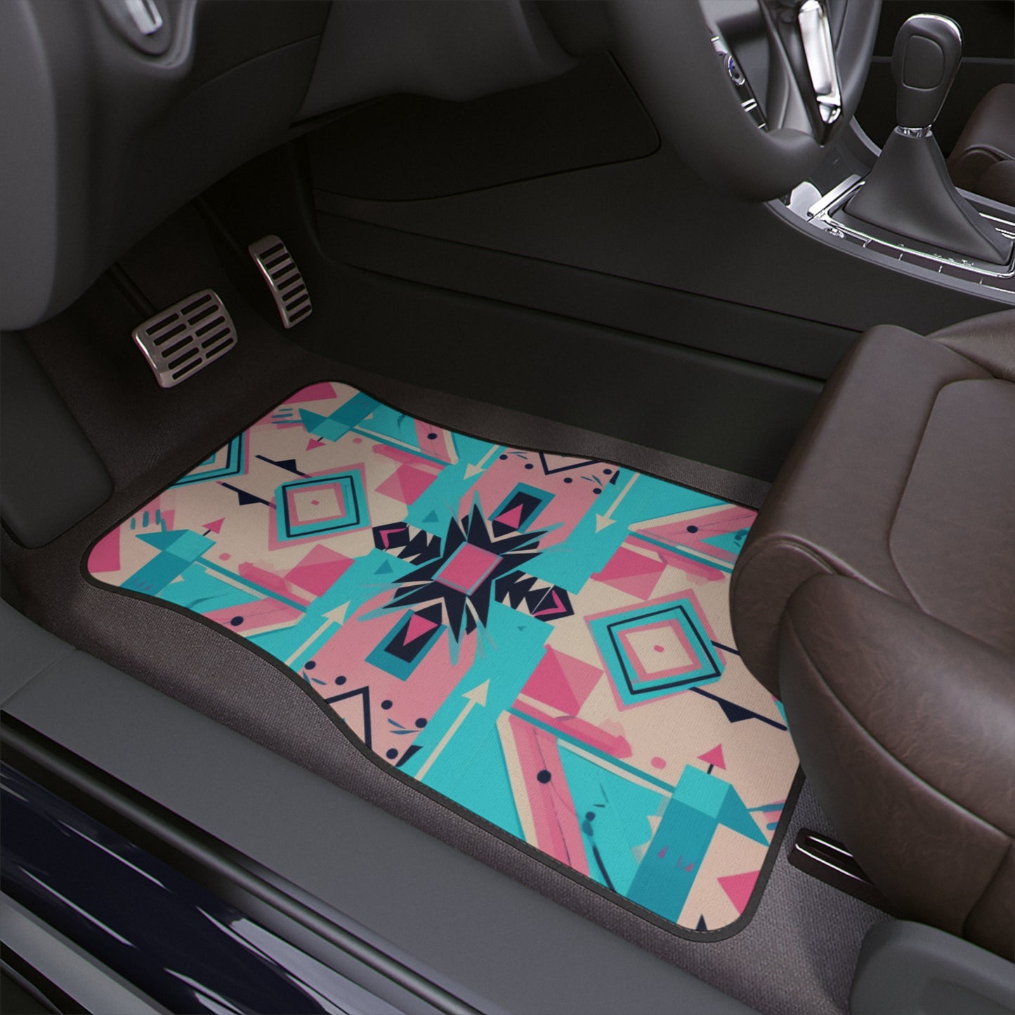 Pink and Turquoise Geometric Floor Mats, 1pc