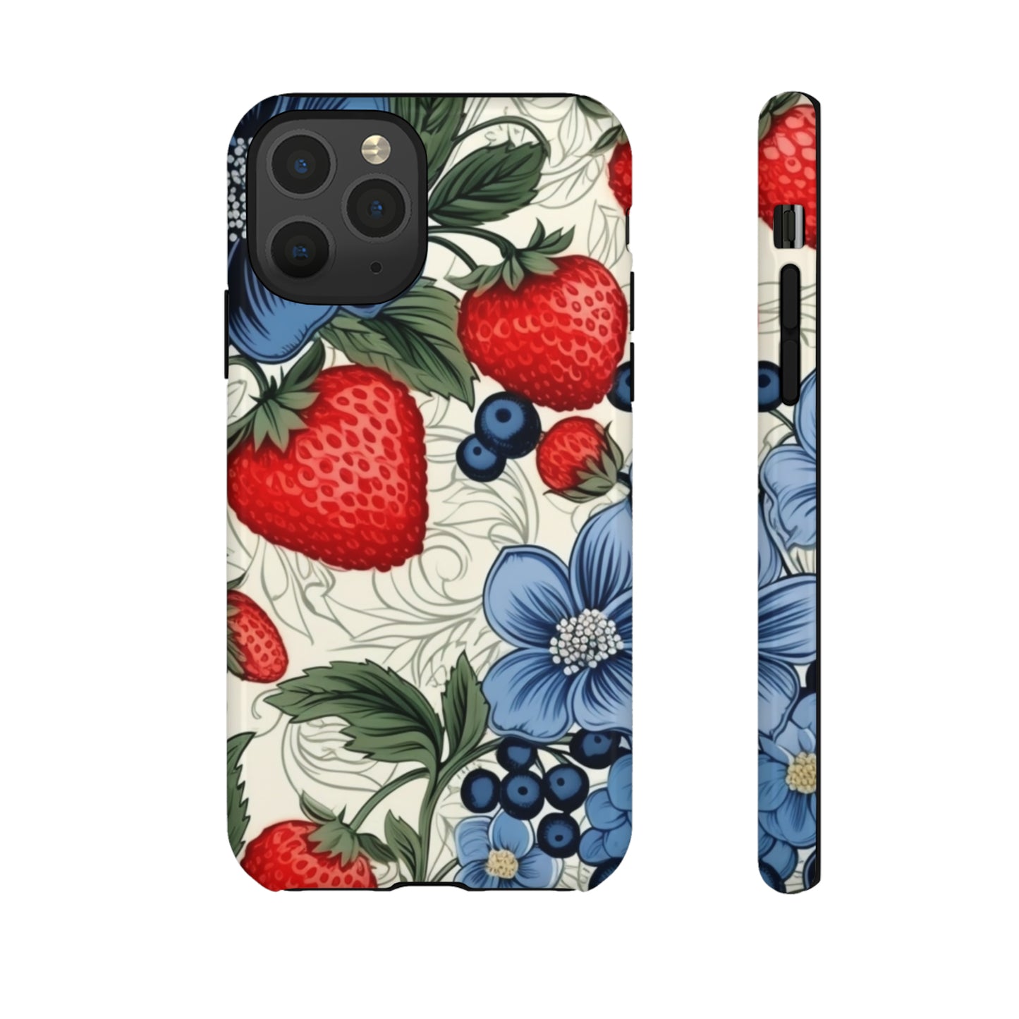 Strawberries and Blueberries on White phone case