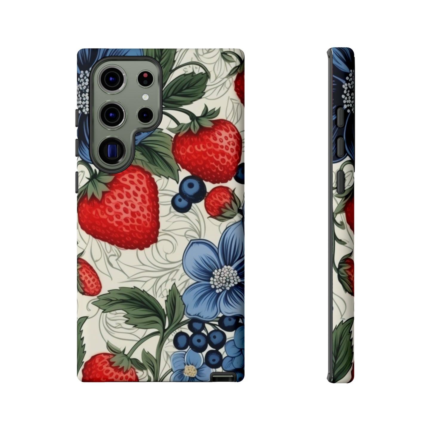 Strawberries and Blueberries on White phone case