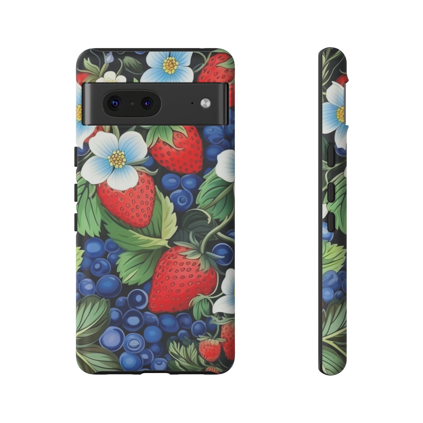 Strawberries and Blueberries on Black phone case