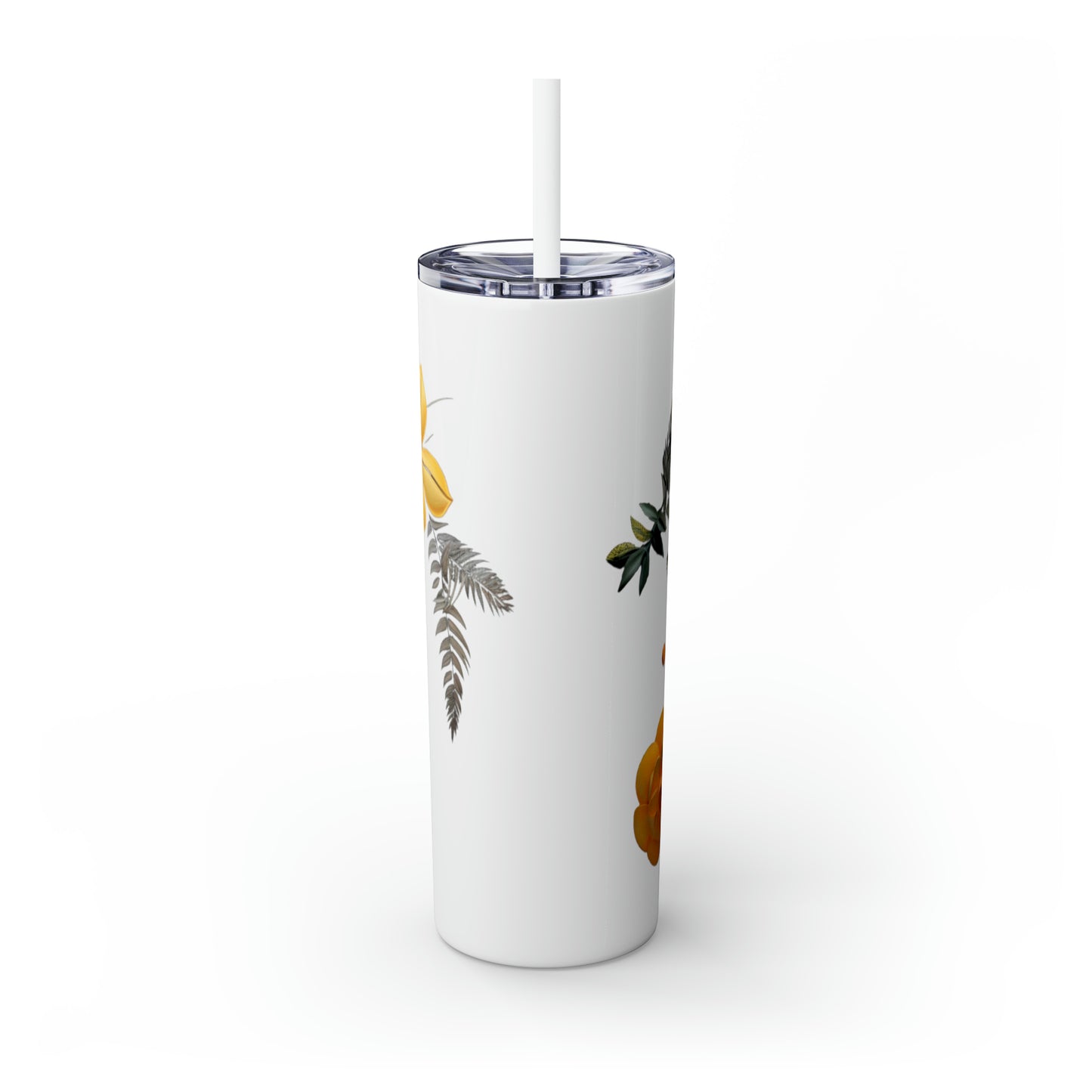 Yellow Floral Skinny Tumbler with Straw, 20oz