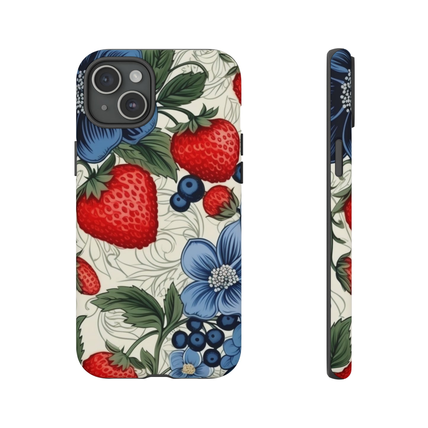 Strawberries and Blueberries on White phone case