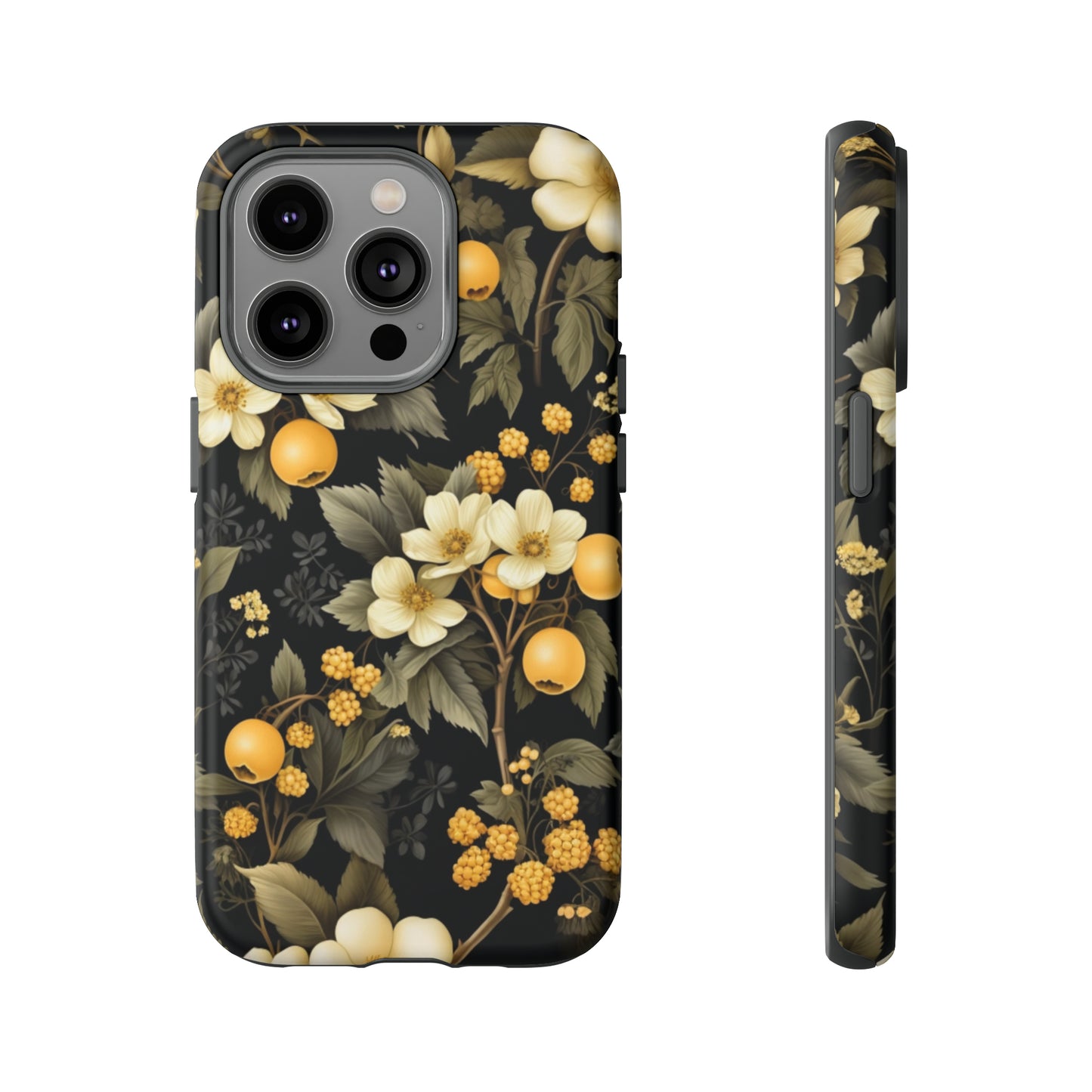 White Black and Yellow Floral phone case