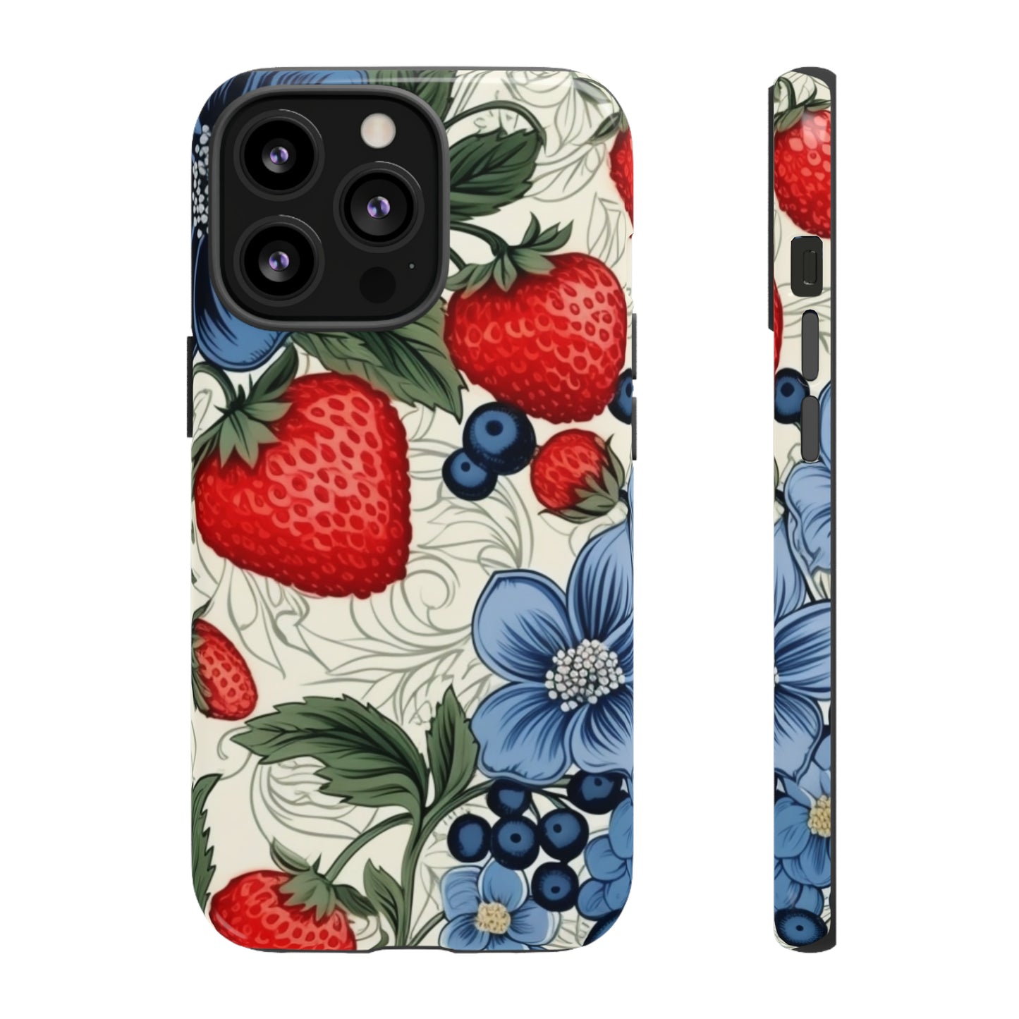 Strawberries and Blueberries on White phone case