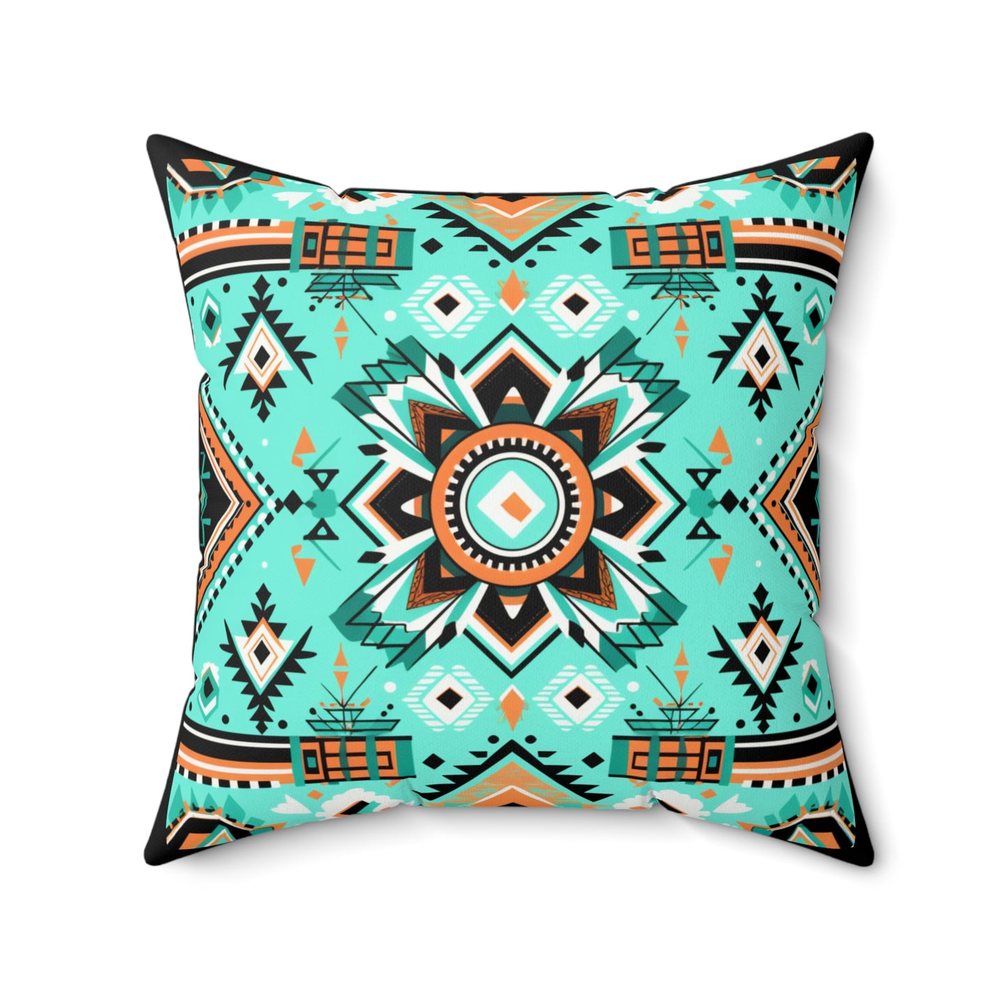 Turquoise Geometric Square Pillow