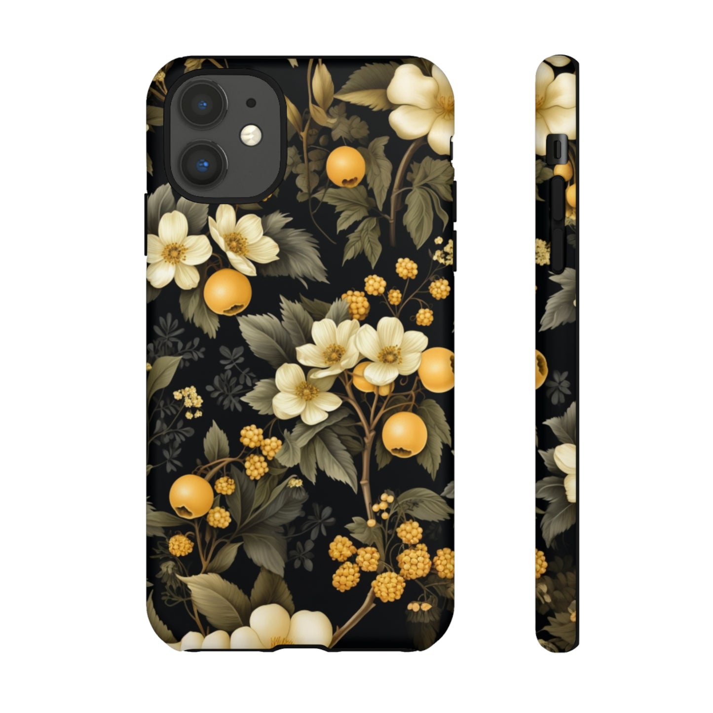 White Black and Yellow Floral phone case