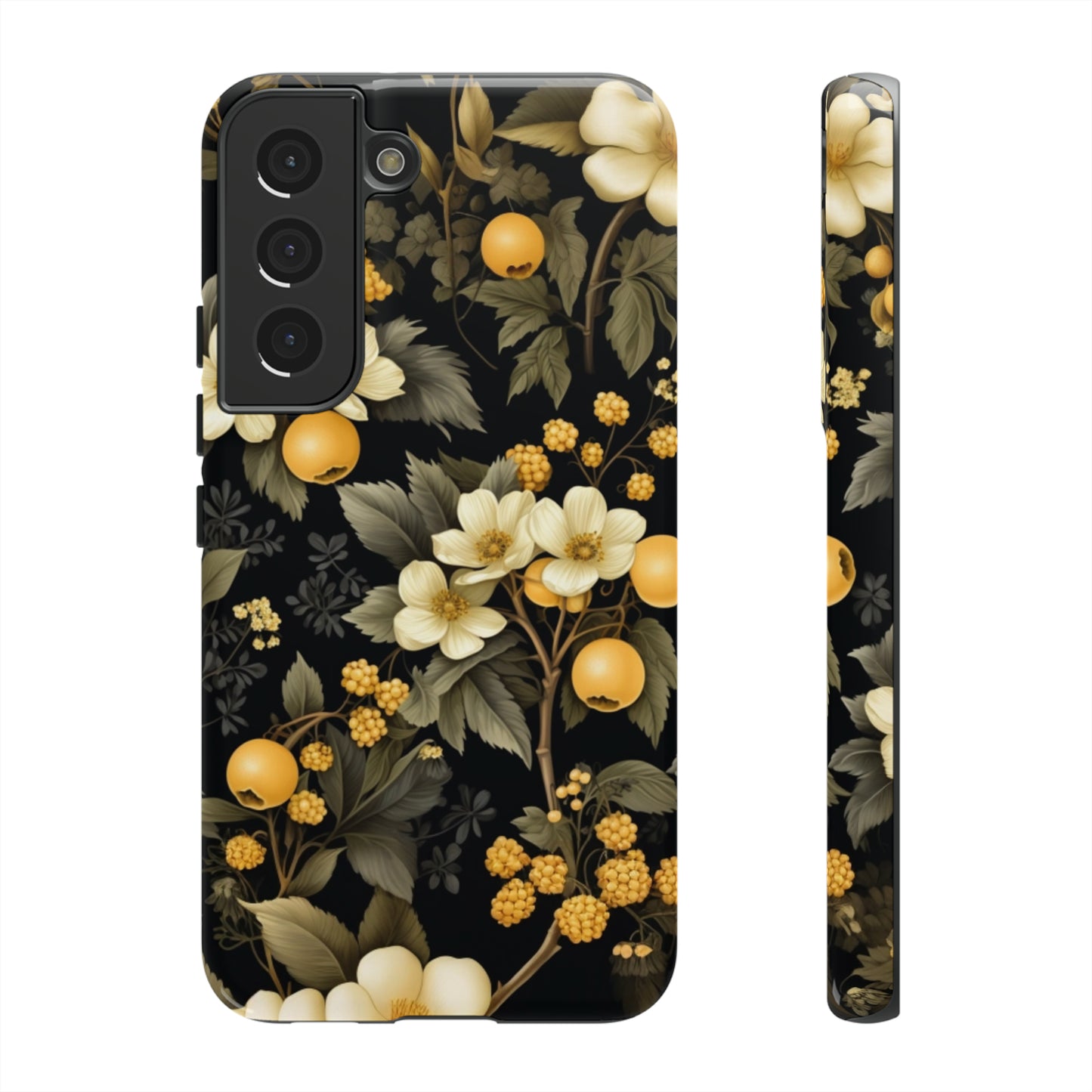 White Black and Yellow Floral phone case