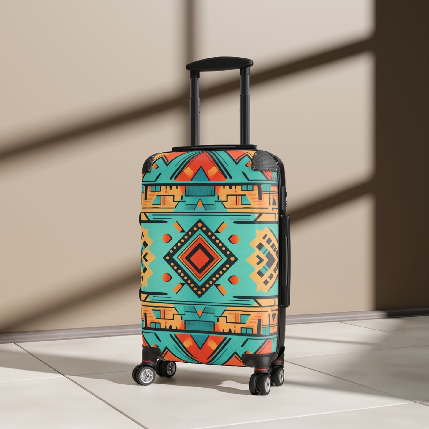 Turquoise and Orange Geometric Suitcase