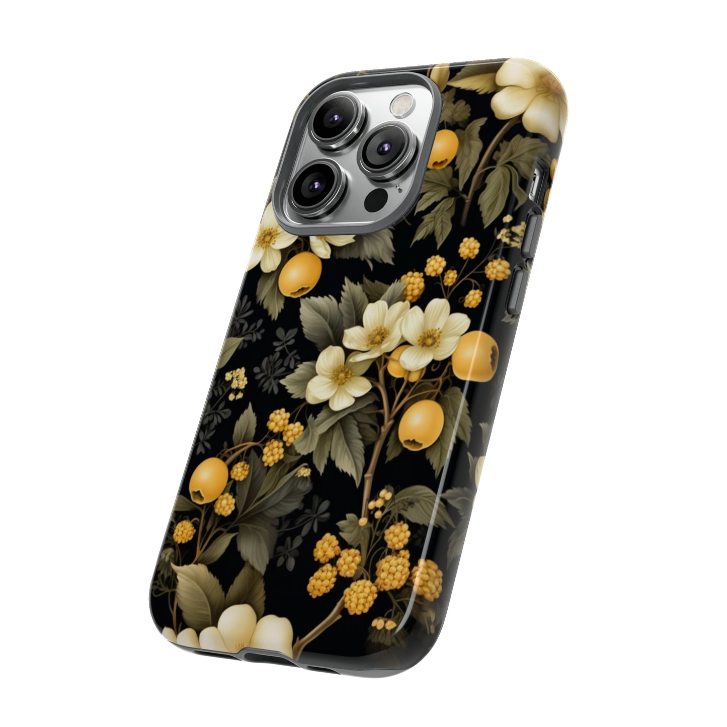 White Black and Yellow Floral phone case