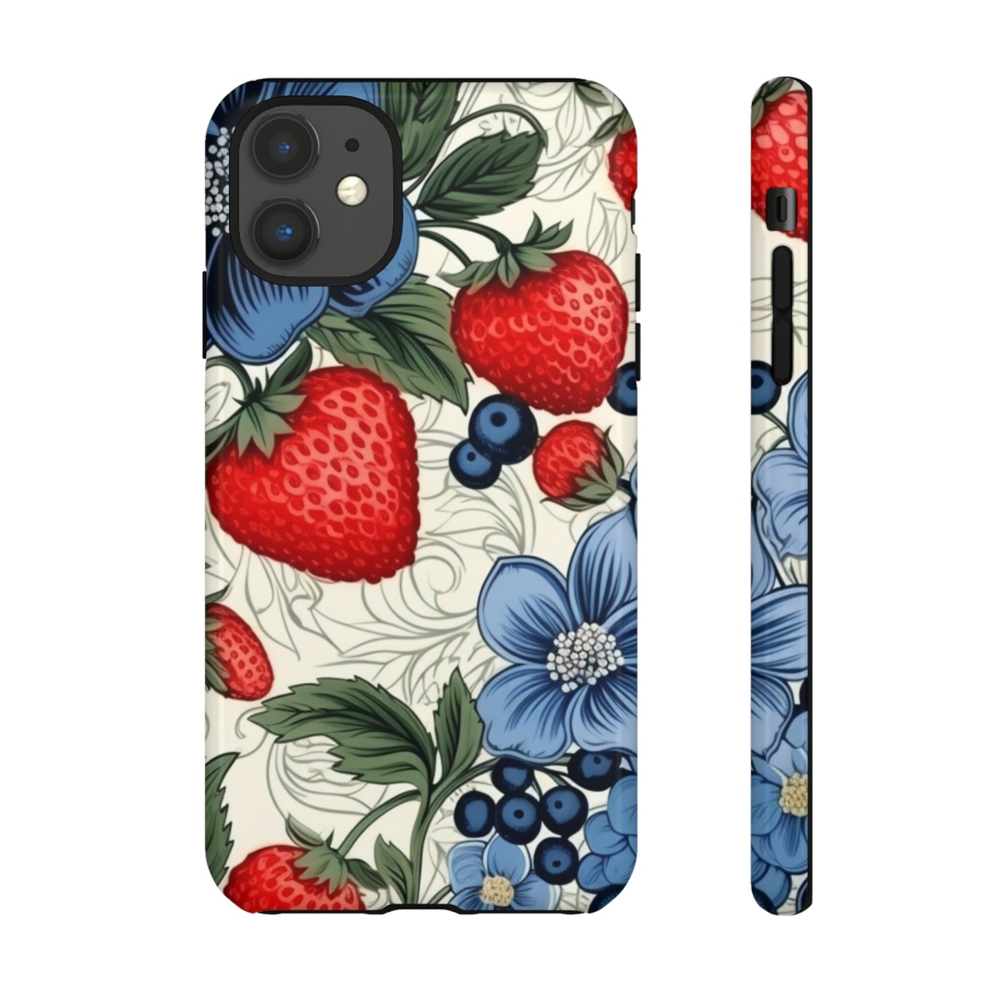 Strawberries and Blueberries on White phone case