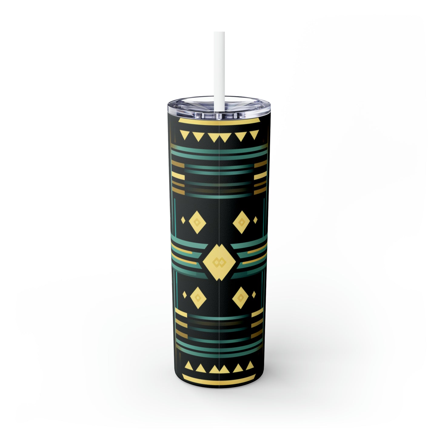 Black, Turquoise and Yellow Geometric Skinny Tumbler with Straw, 20oz