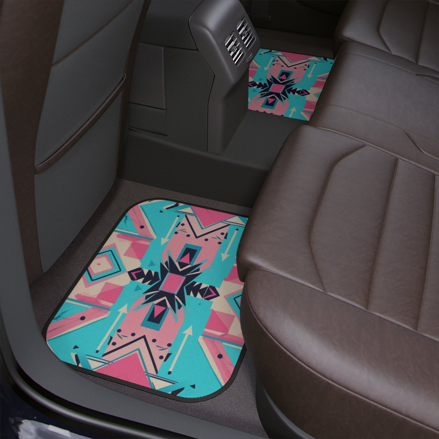 Pink and Turquoise Geometric Floor Mats, 1pc