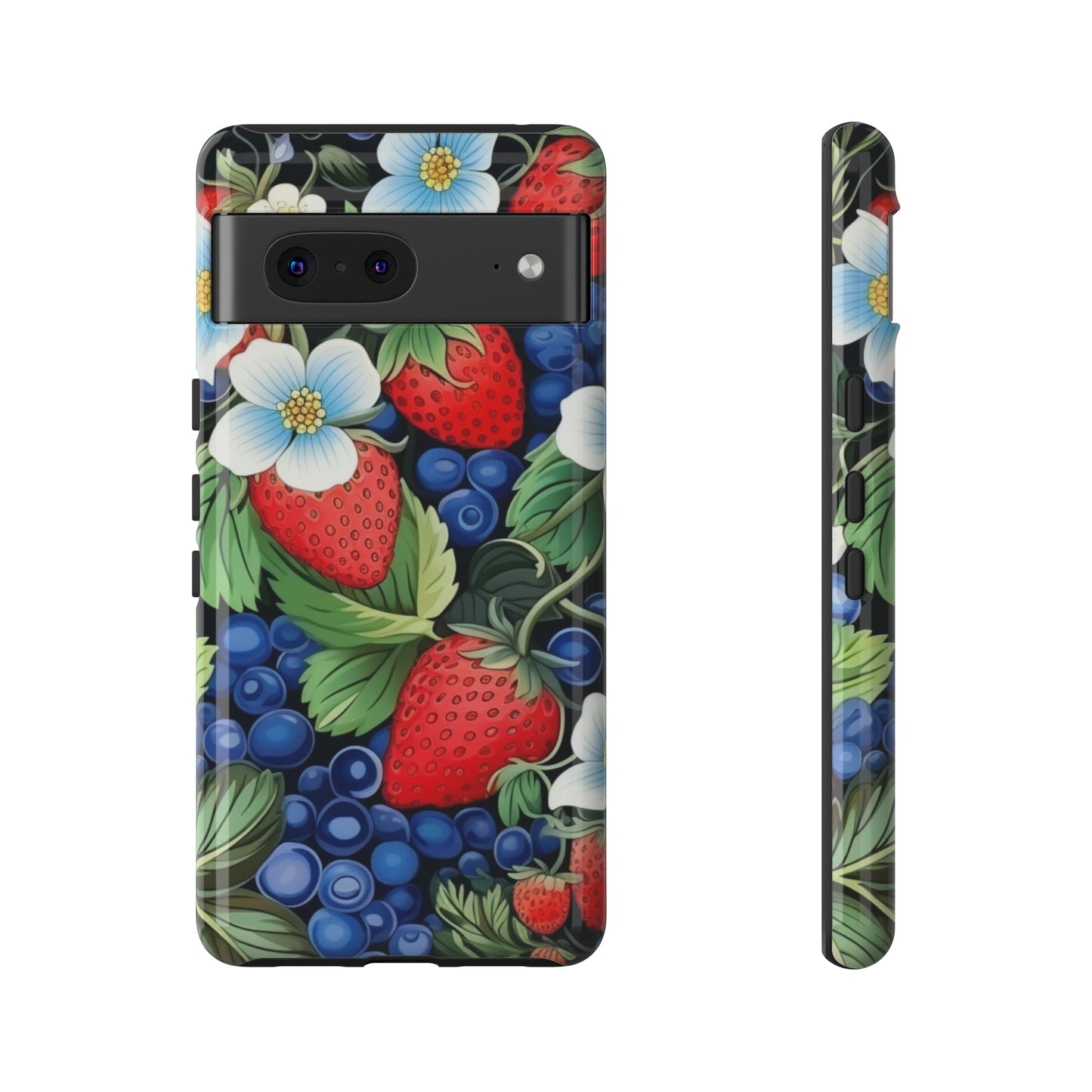 Strawberries and Blueberries on Black phone case