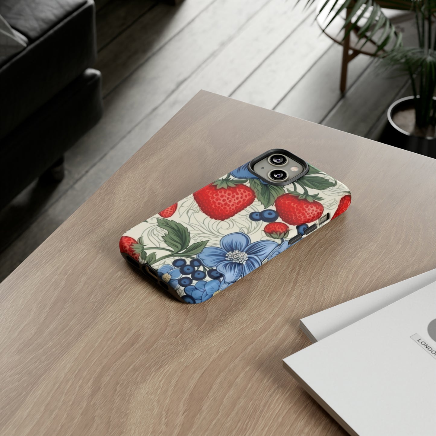 Strawberries and Blueberries on White phone case