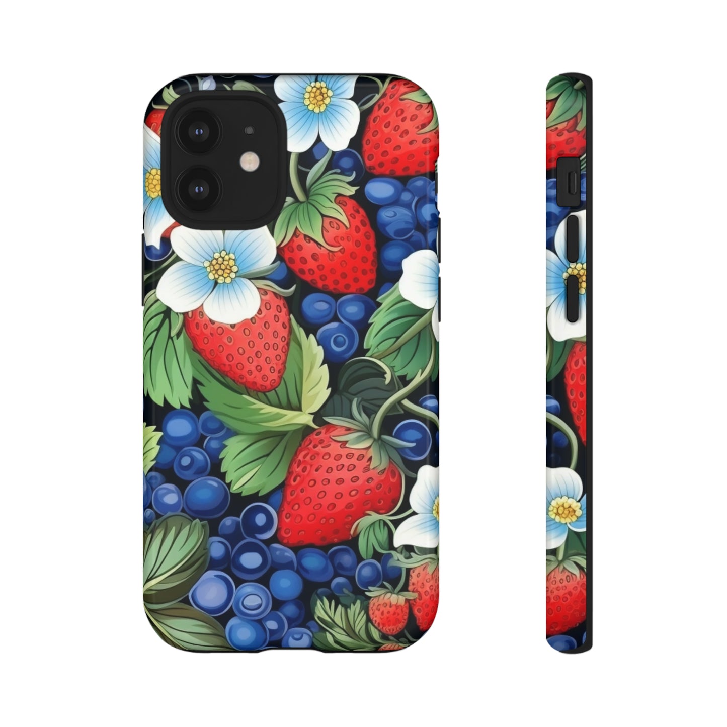 Strawberries and Blueberries on Black phone case