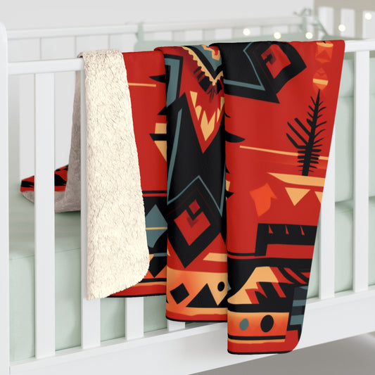 Red Geometric Sherpa Fleece Blanket