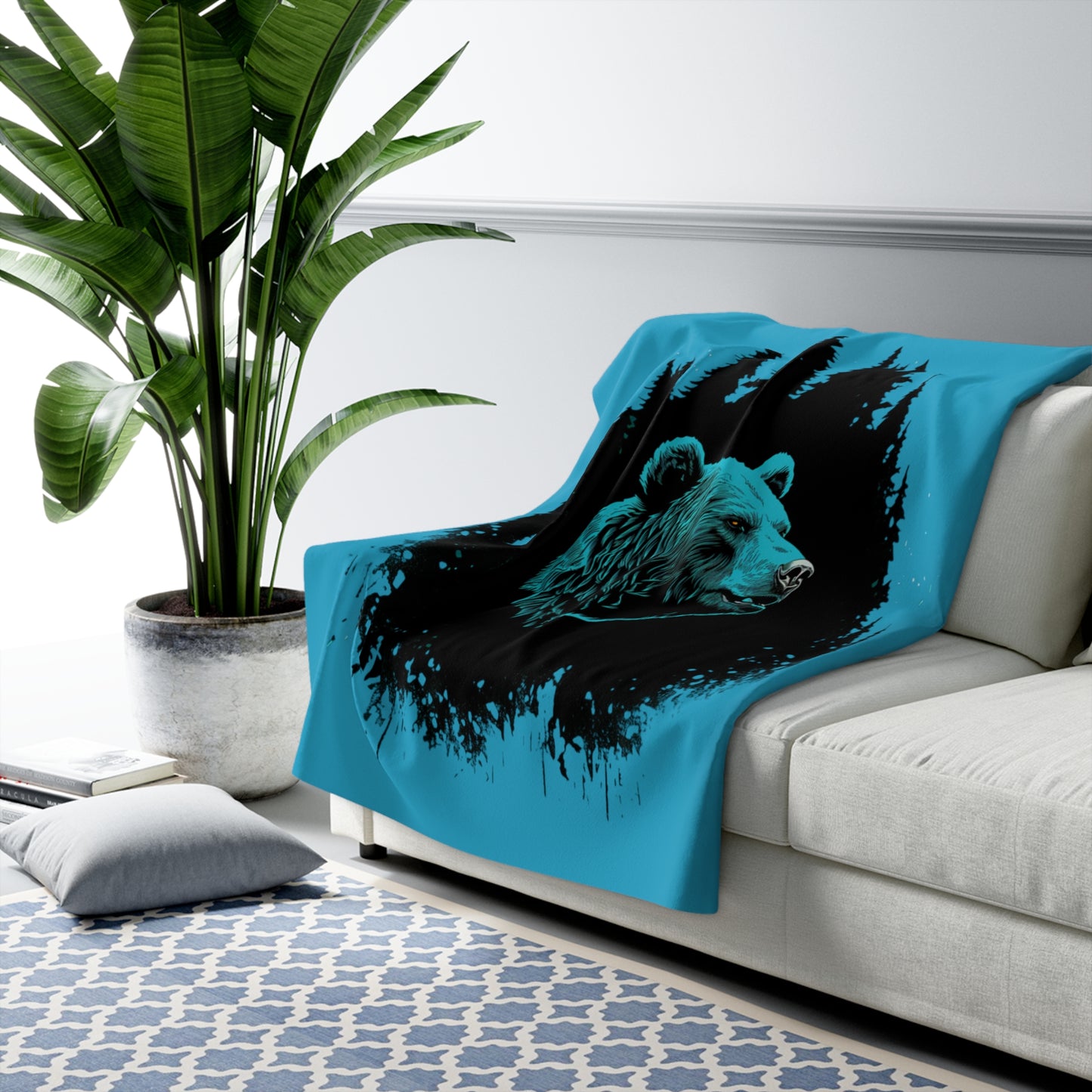 Turquoise Bear Sherpa Fleece Blanket