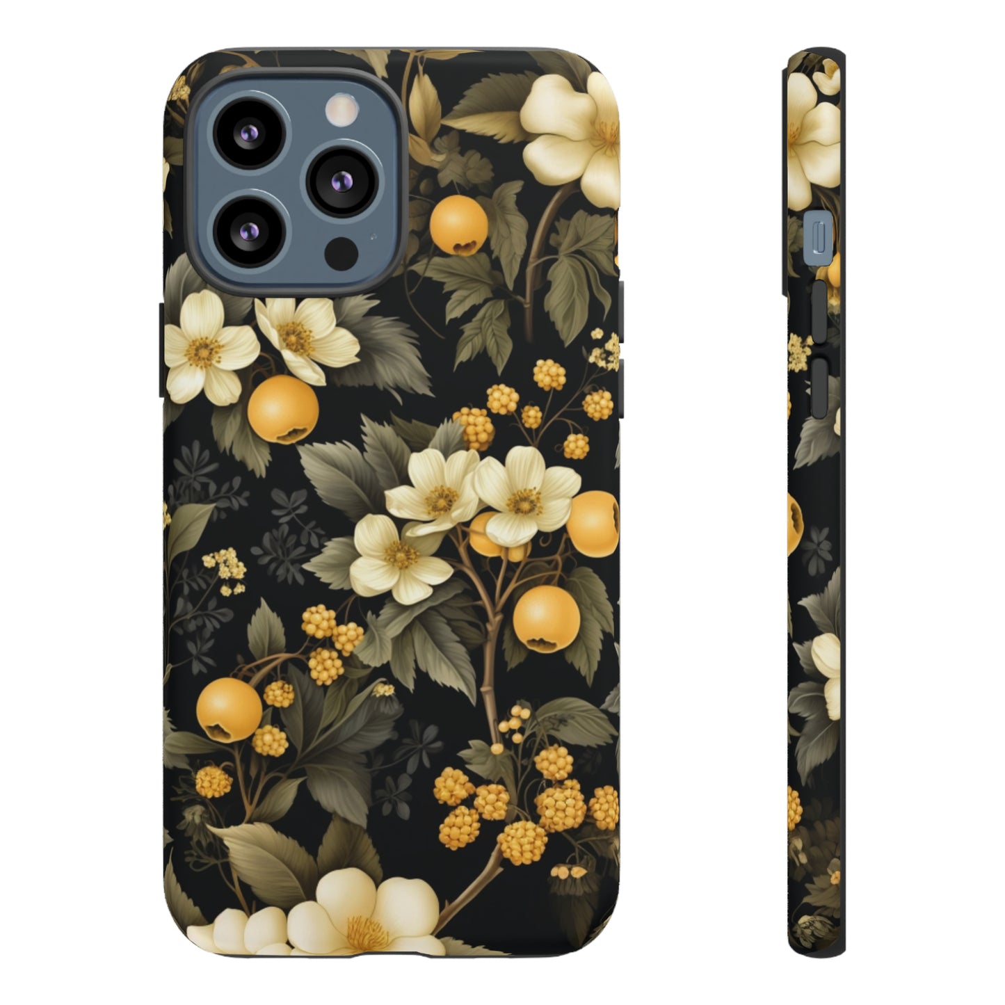 White Black and Yellow Floral phone case