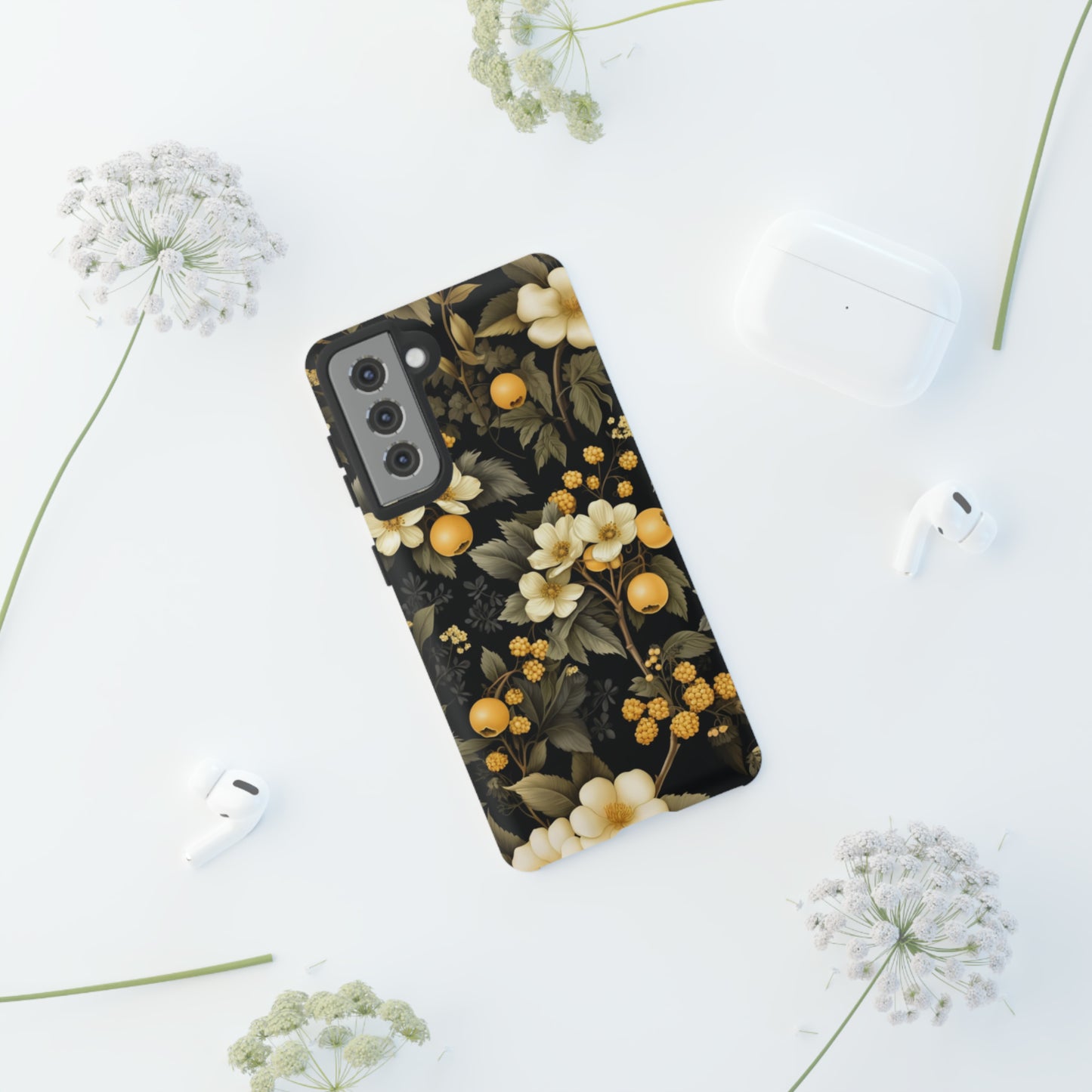 White Black and Yellow Floral phone case