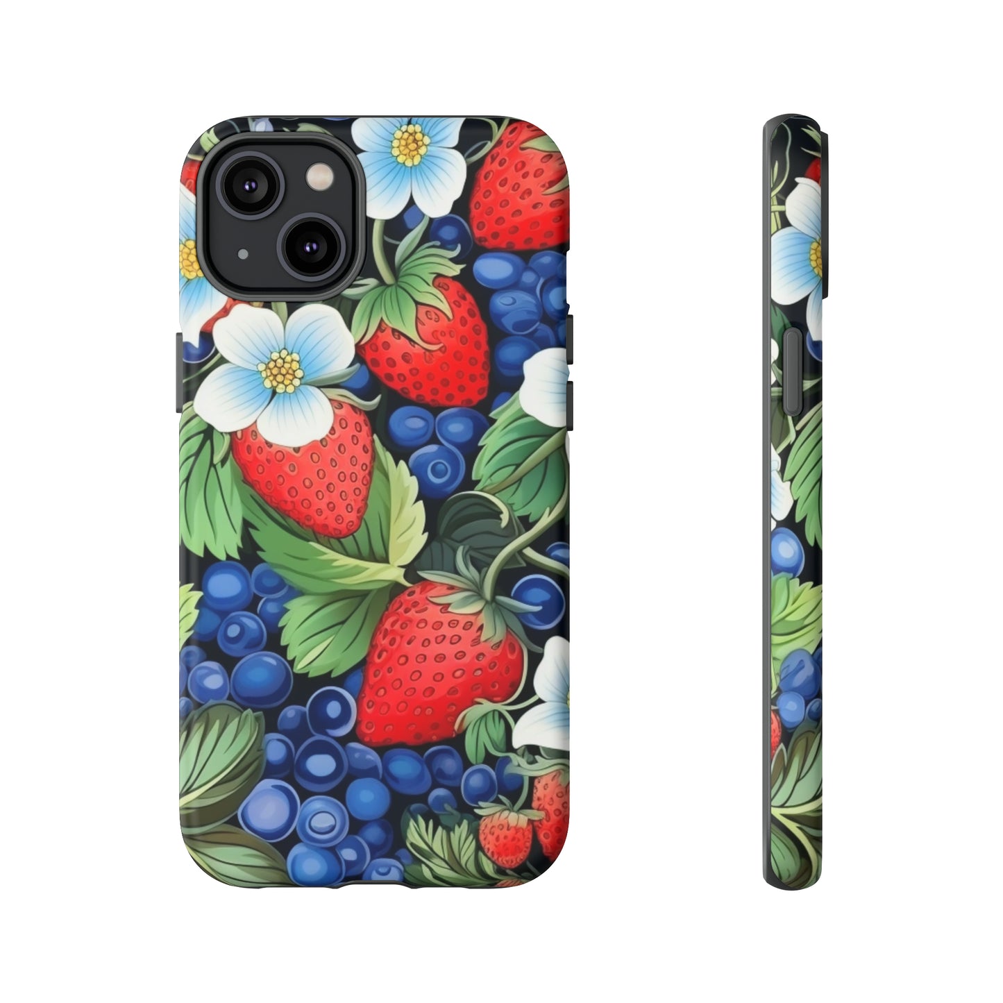 Strawberries and Blueberries on Black phone case