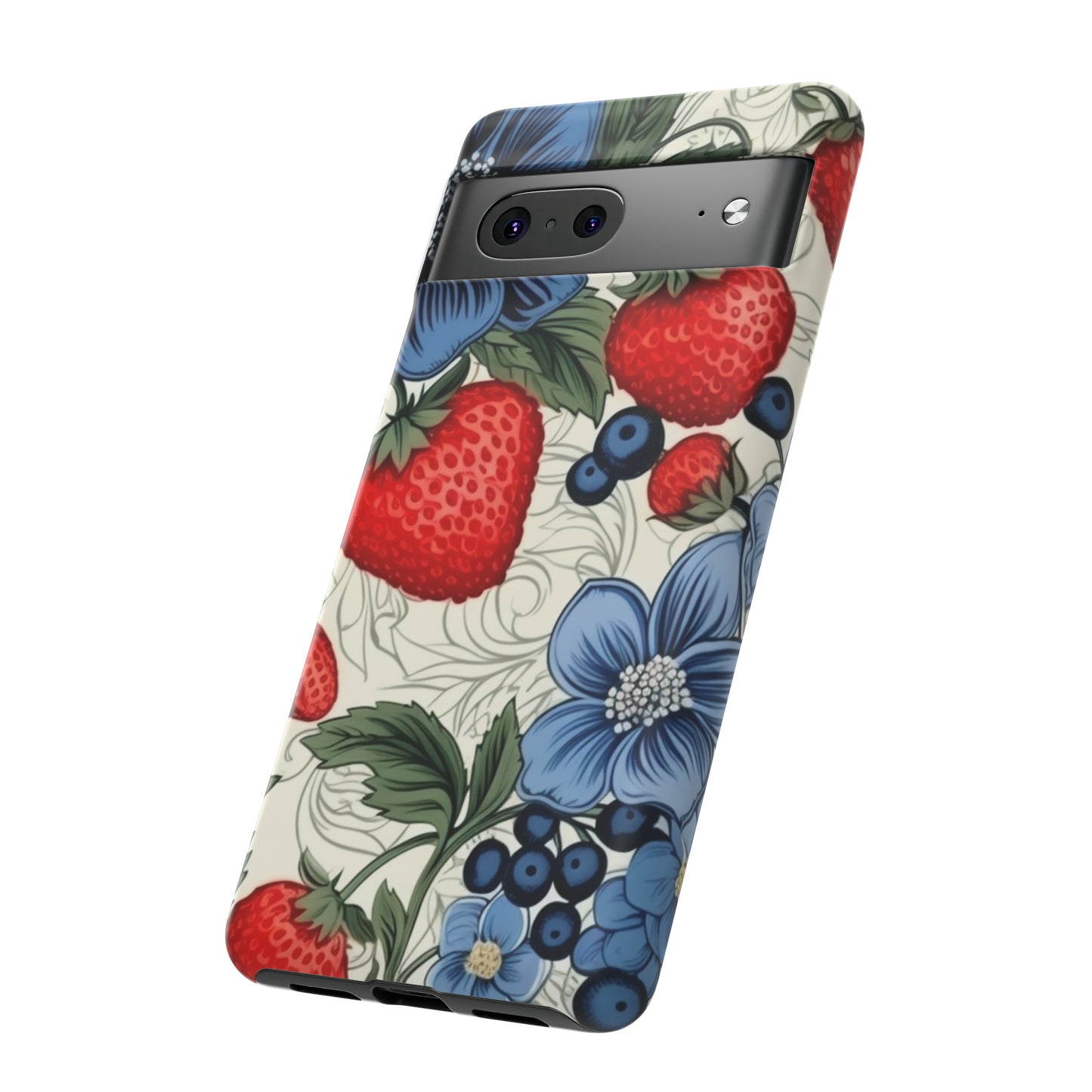 Strawberries and Blueberries on White phone case