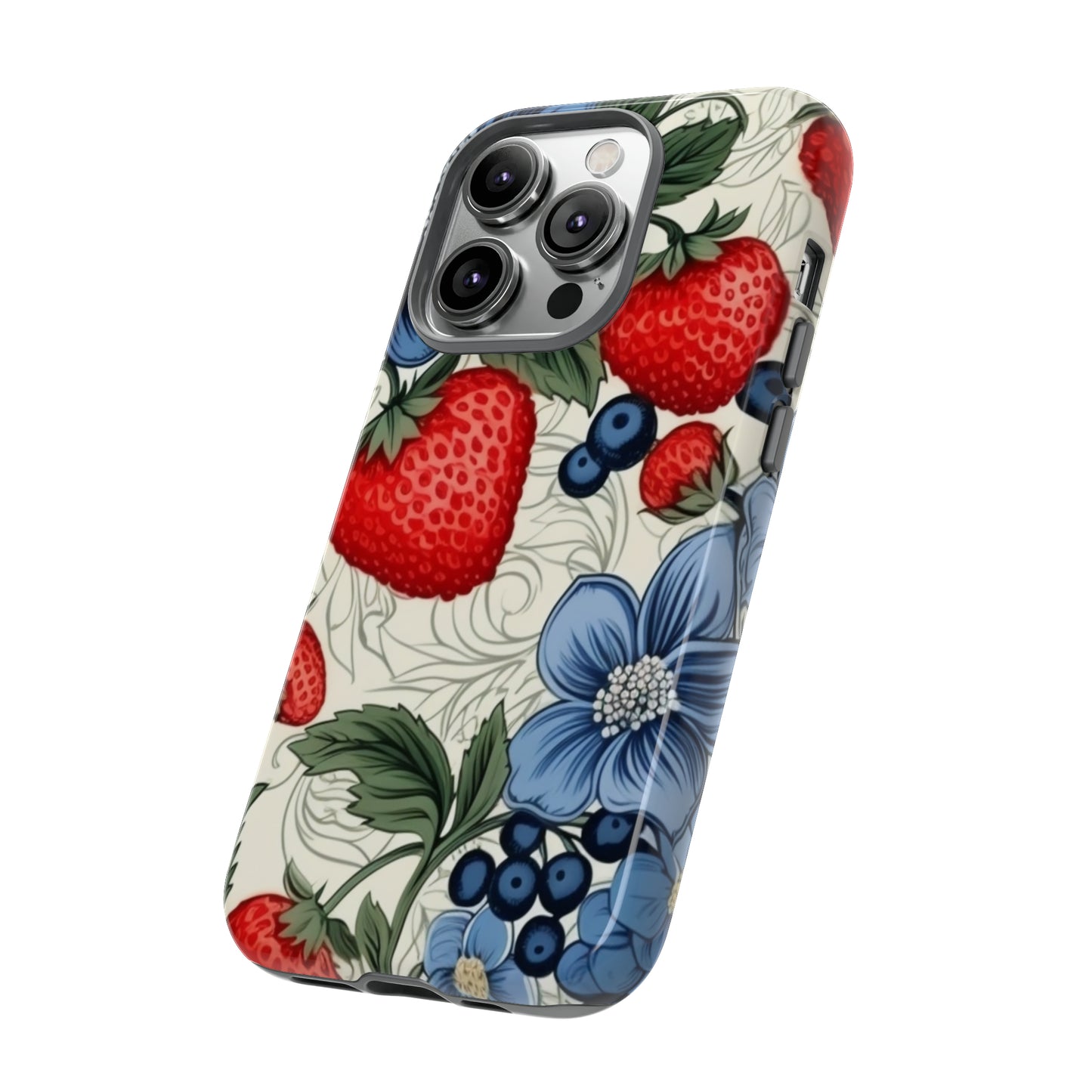 Strawberries and Blueberries on White phone case